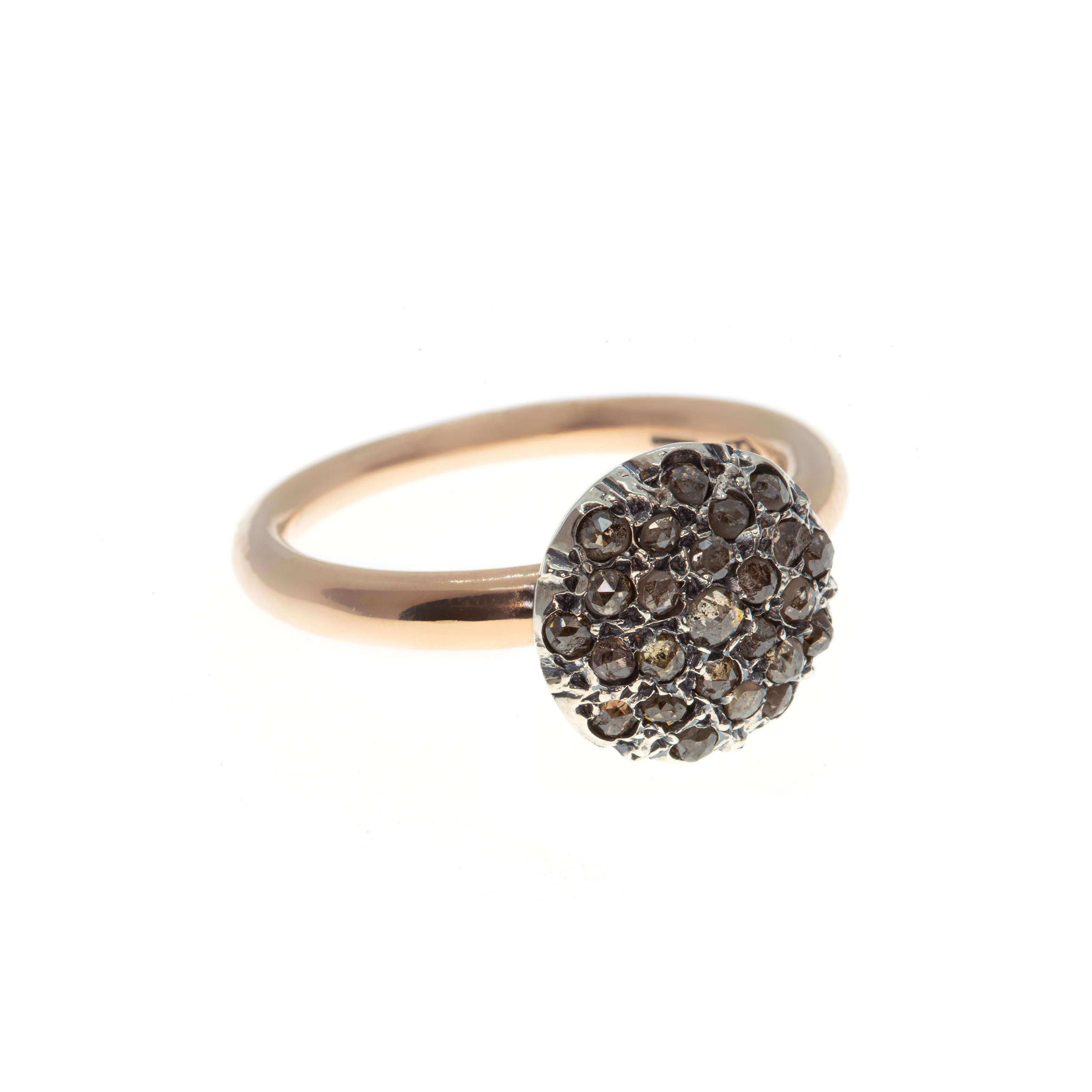 Understated and elegant, and yet 600-odd years in the making, this rose gold and silver cocktail ring is produced using an ancient Albanian technique which was brought to Palermo in the fifteenth century. 

Carefully selected, rose-cut diamonds are