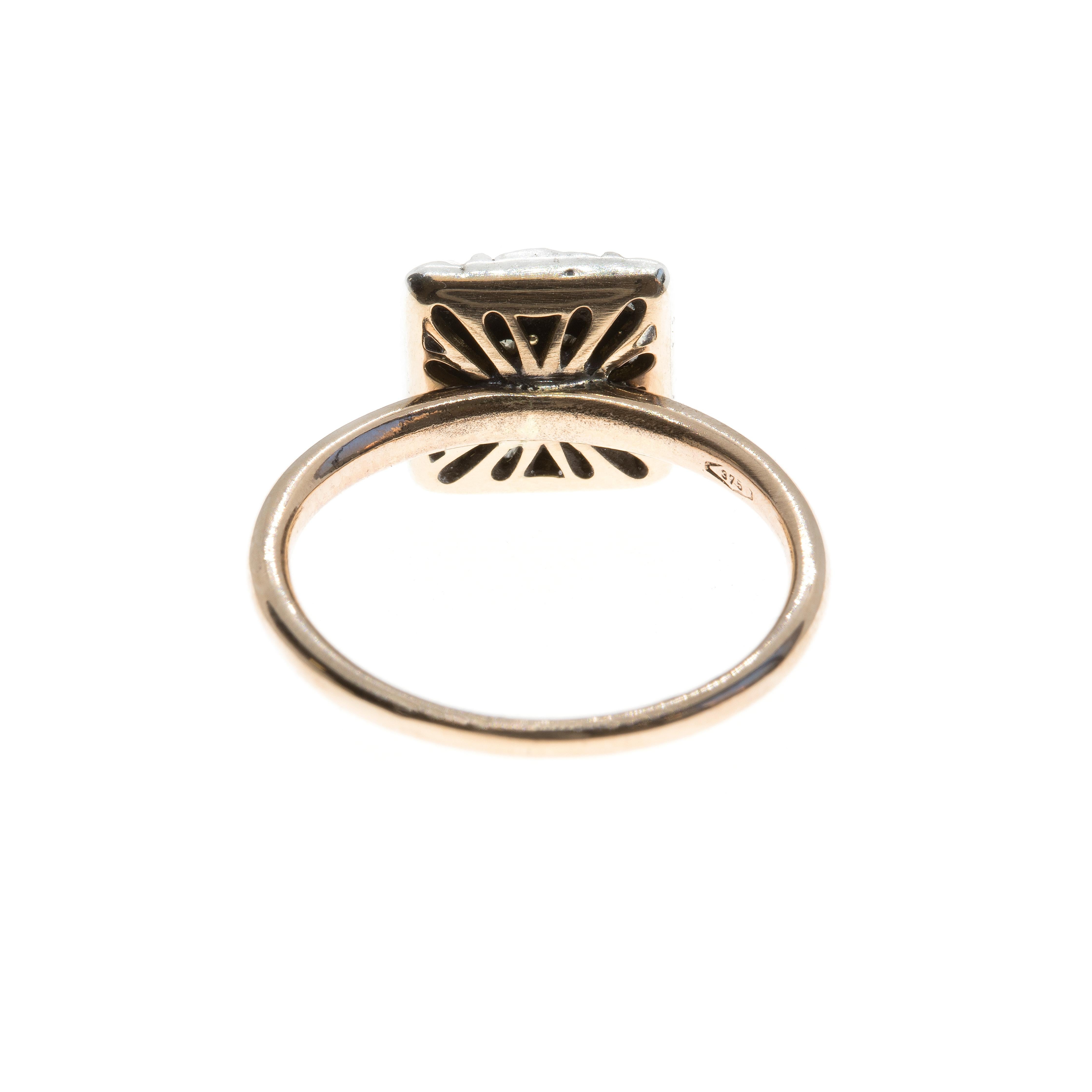 Contemporary 21st Century 9 Karat Rose Gold and Diamond Square Cesellato Cocktail Ring