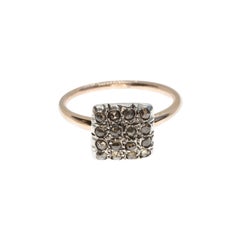 Antique 21st Century 9 Karat Rose Gold and Diamond Square Cesellato Cocktail Ring