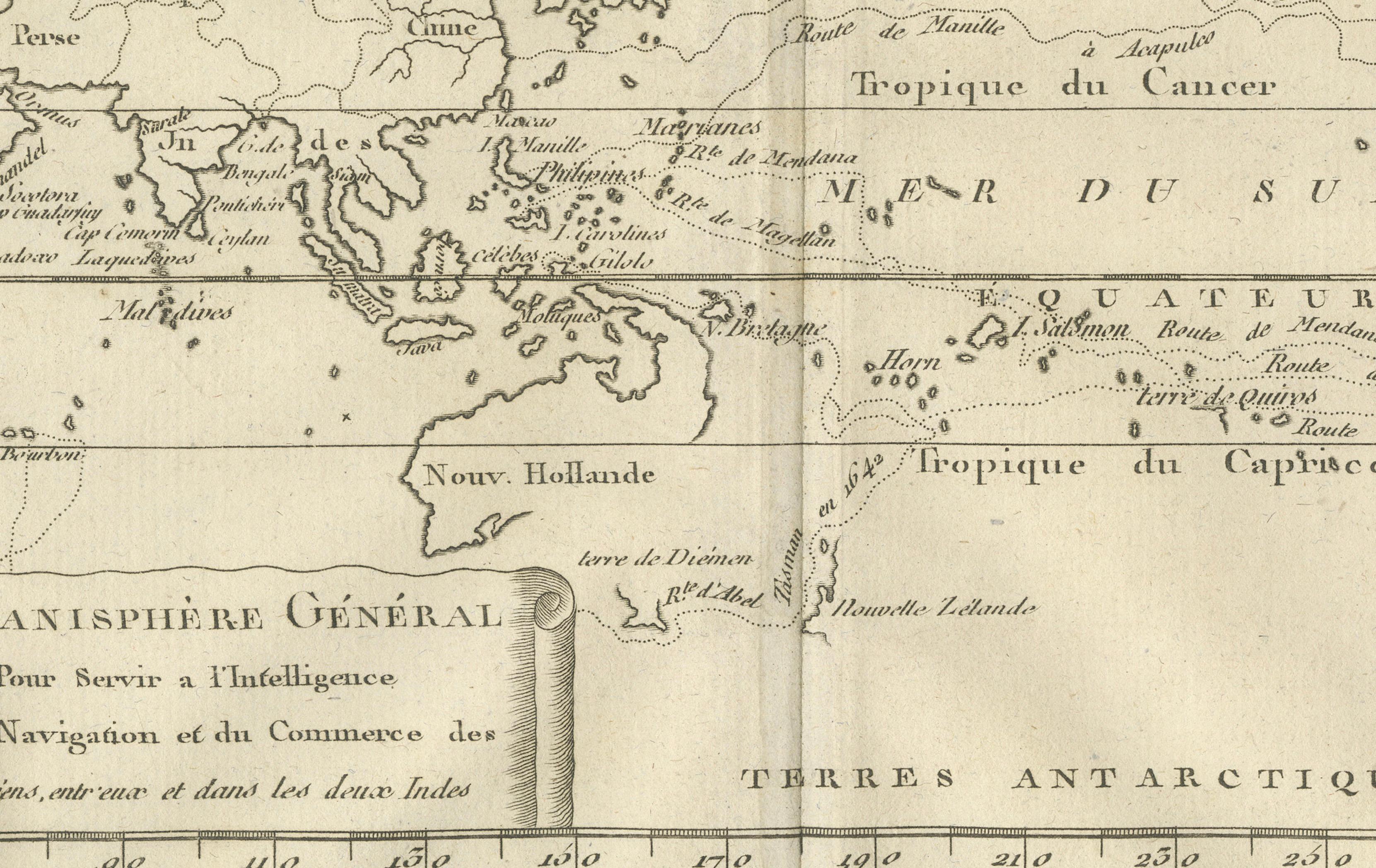 General World Planisphere for Navigation & Trade – Bonne c.1780