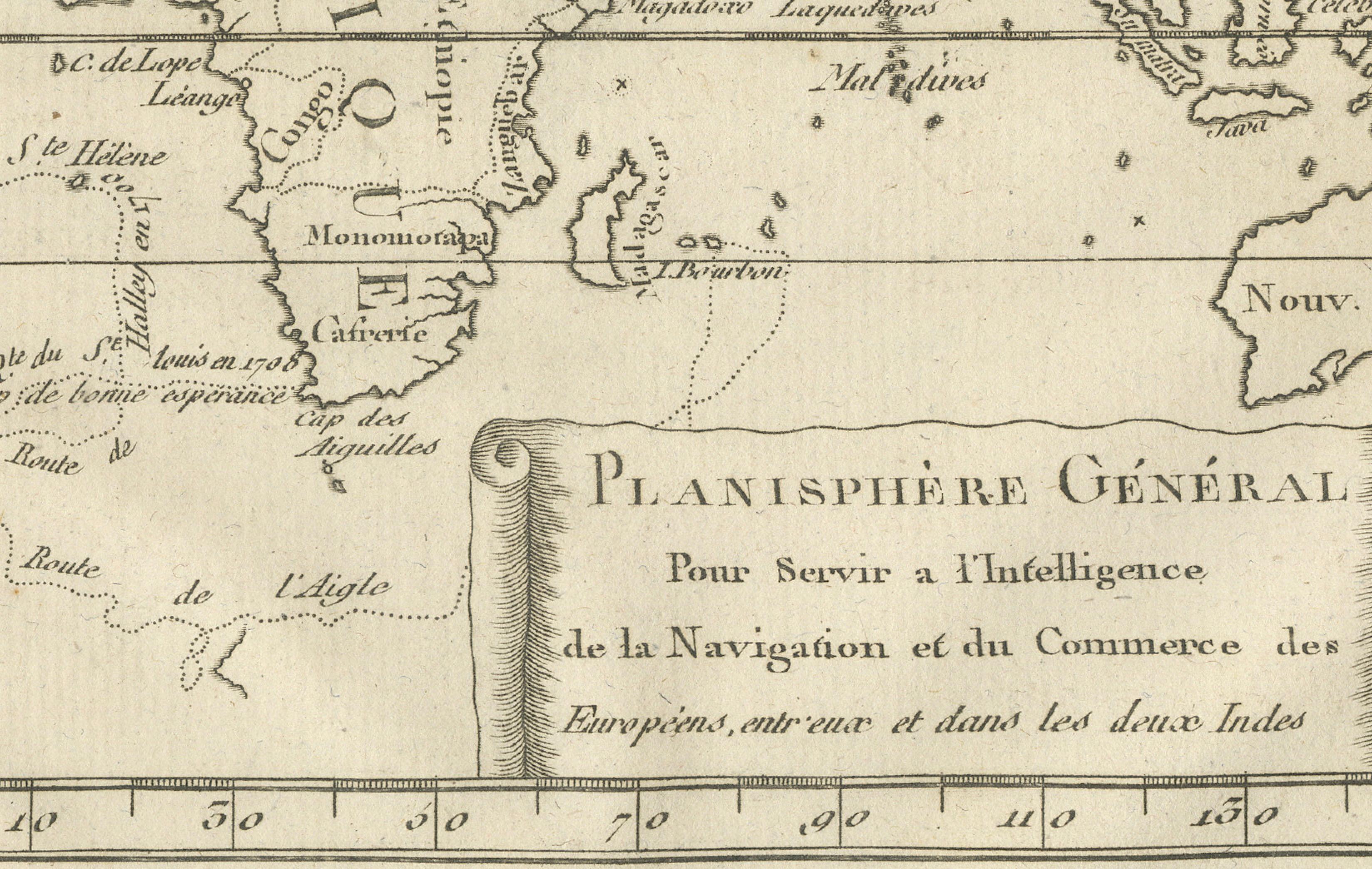 General World Planisphere for Navigation & Trade – Bonne c.1780