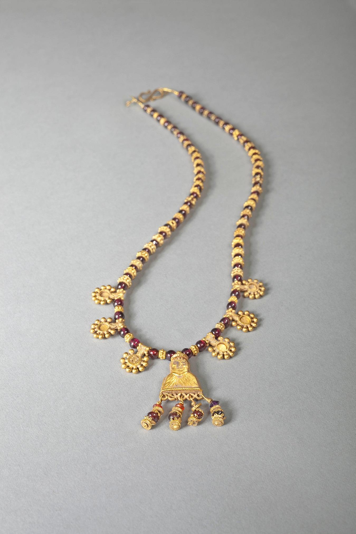 Bead Ancient Necklace with Figurative Pendant For Sale