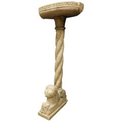 Ancient Neo-Gothic Fountain in Clear Stone, Basin, Twisted Column, Griffin Foot