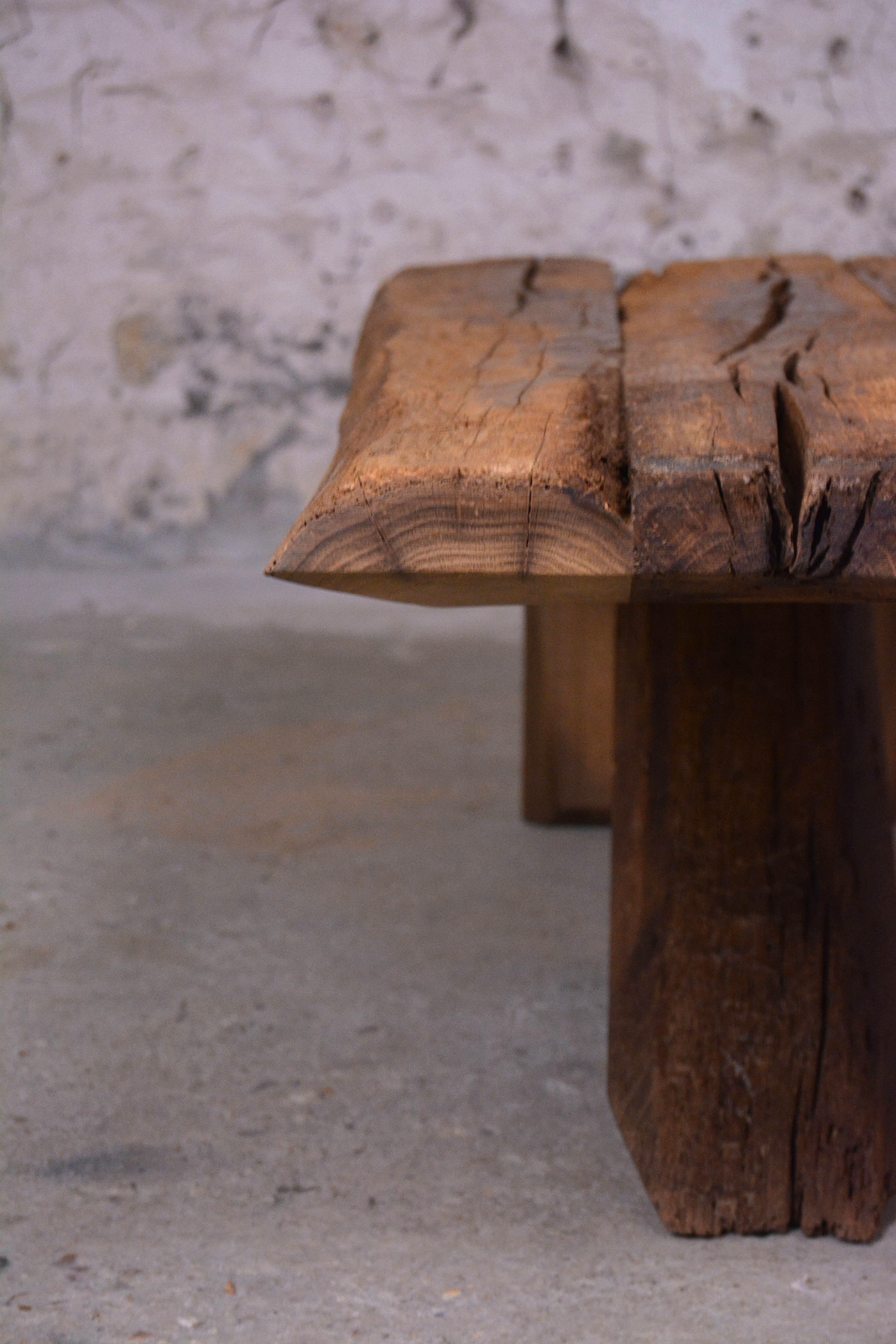 Organic Modern Ancient Normandy Oak New Designed Side Table by Timothée Musset