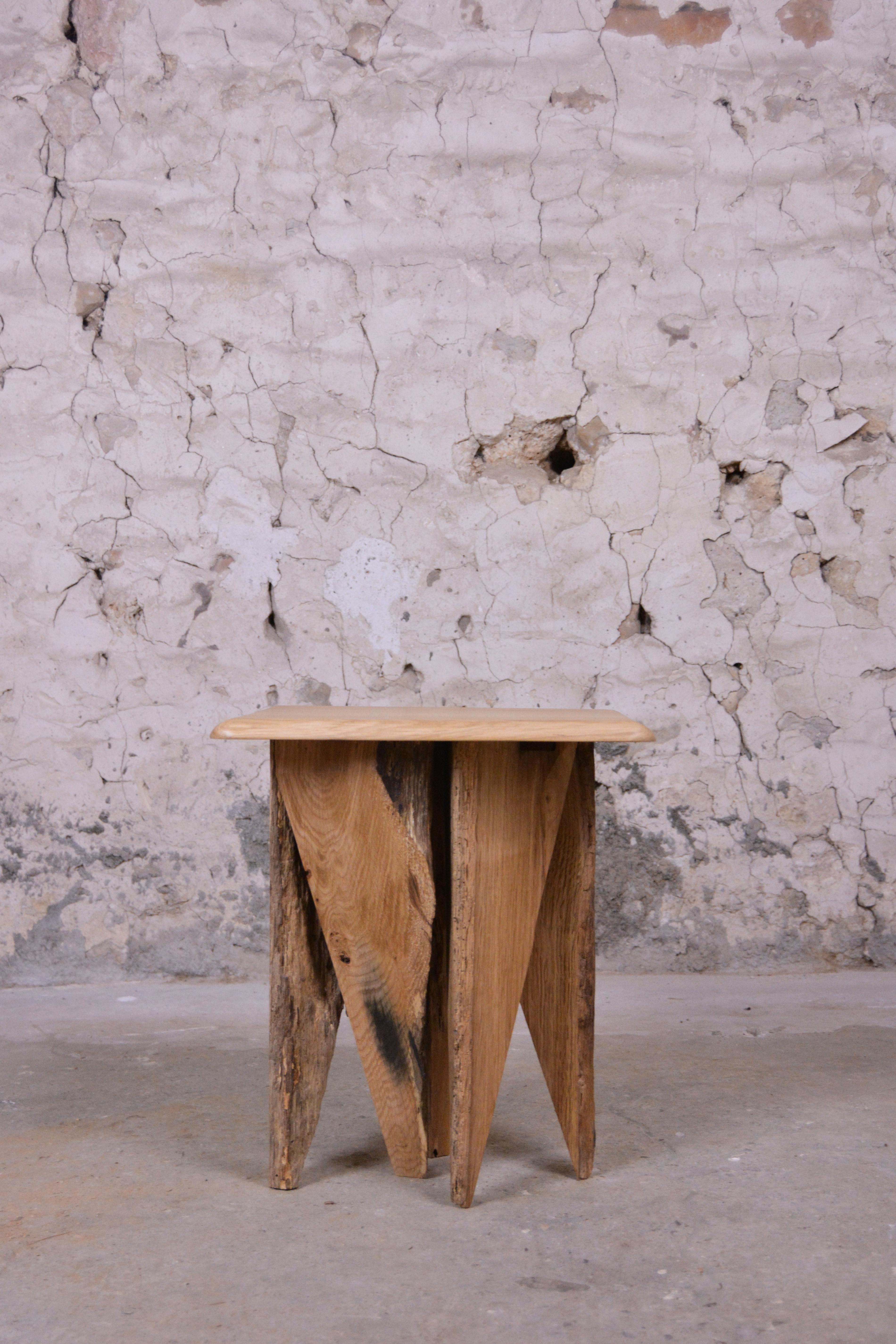 Organic Modern Ancient Normandy Oak New Designed Side Table by Timothée Musset For Sale