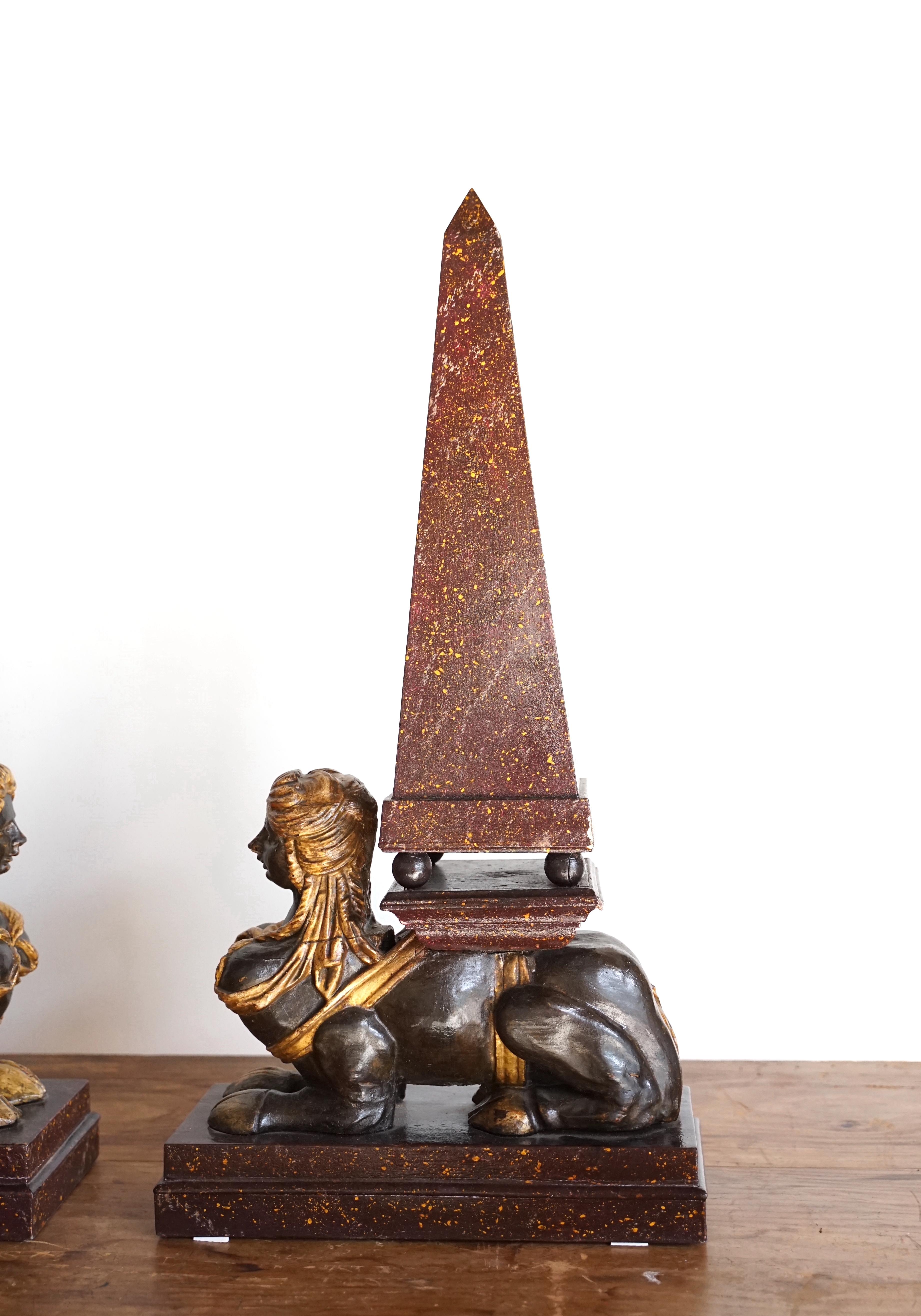Lacquered Ancient Obelisks with Sphinxes