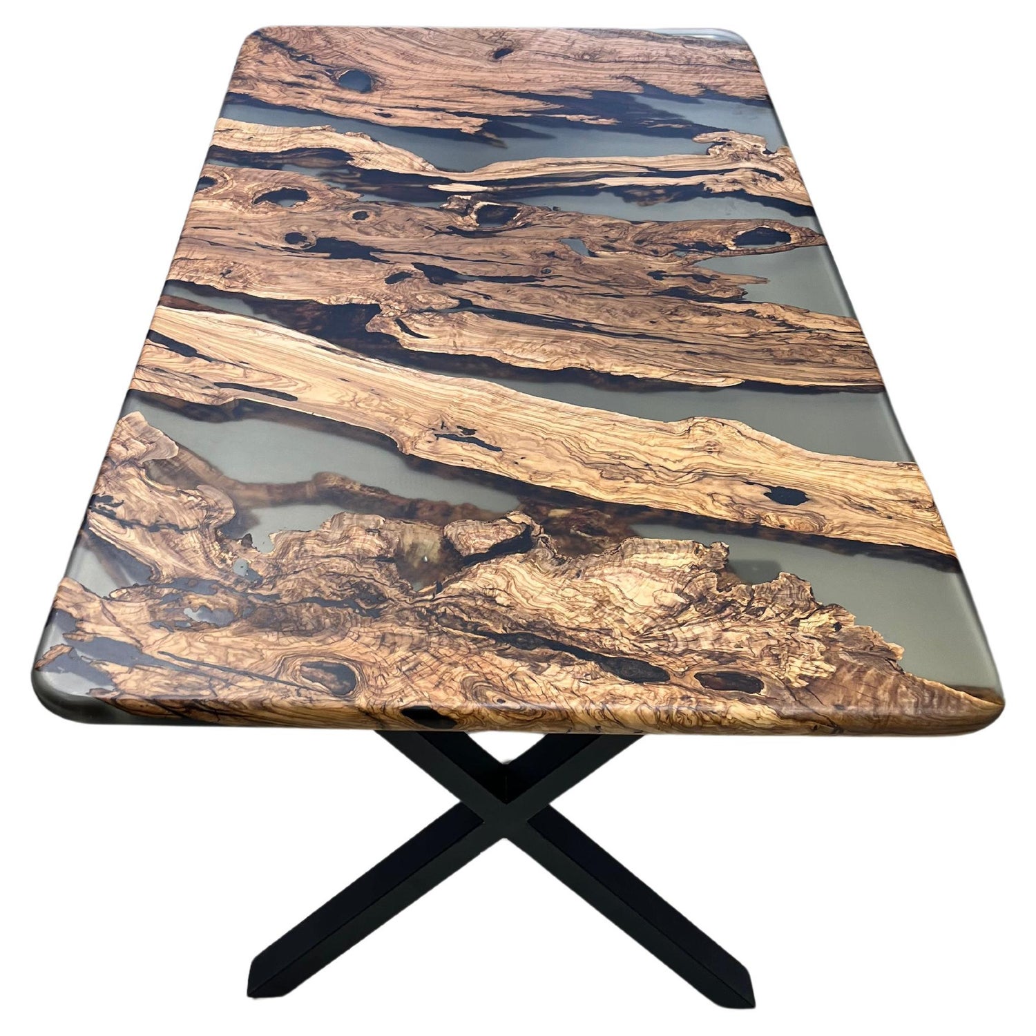 Epoxy Custom Vivid Edge Blue Resin River Olive Wood Coffee Table | Iron's  Custom Wood