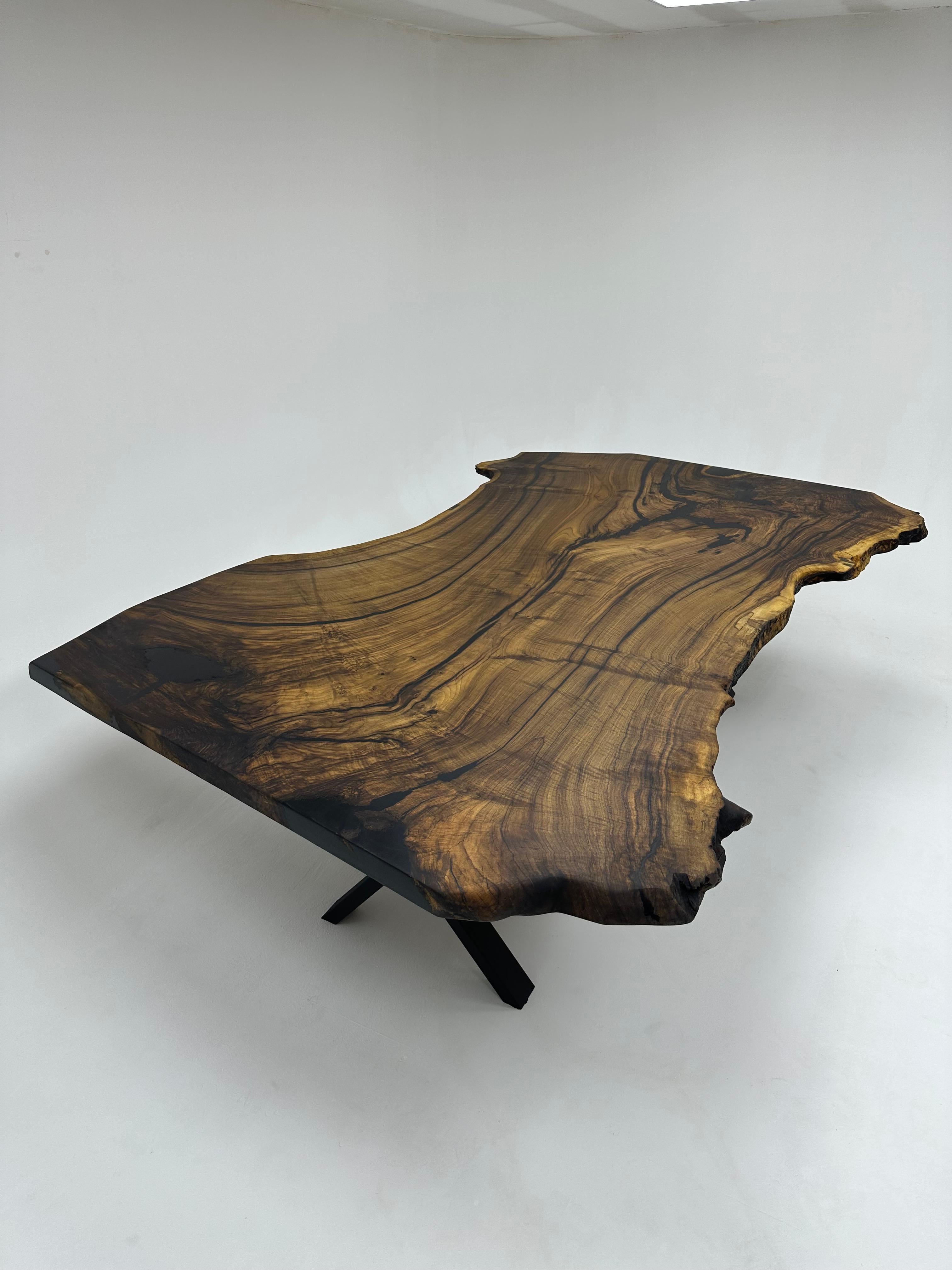 Hand-Carved Ancient One Piece Walnut Slab Custom Wooden Conference Room Table For Sale
