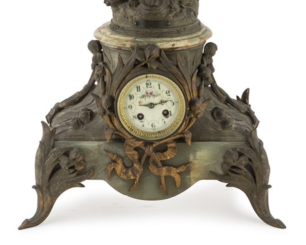 French Ancient Onyx and Antimony Clock, France, Late 19th Century For Sale
