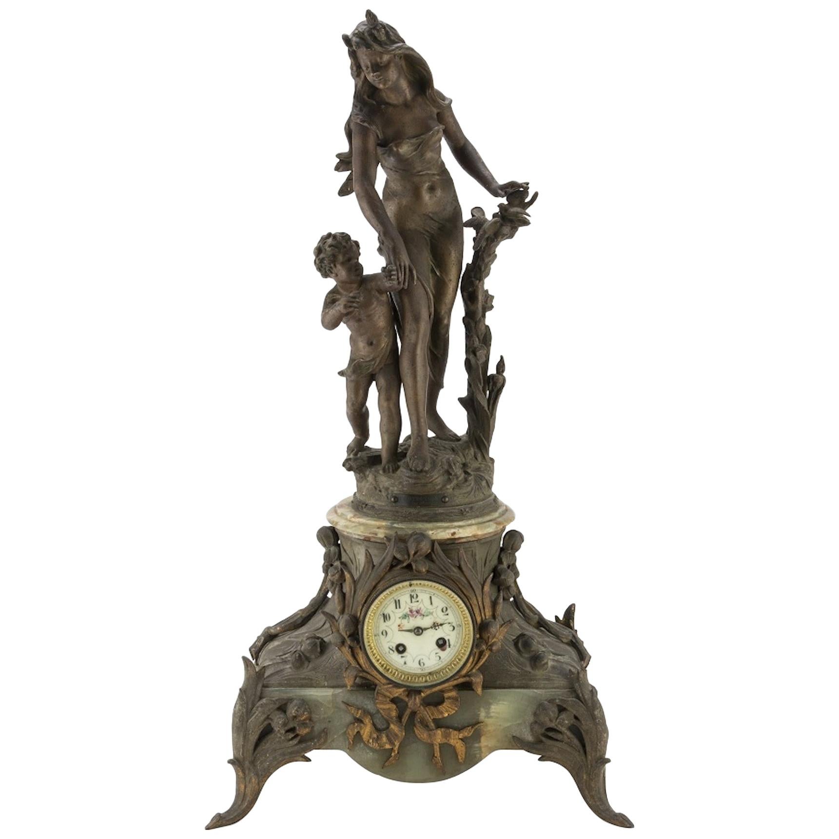 Ancient Onyx and Antimony Clock, France, Late 19th Century