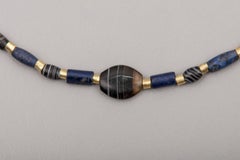 Ancient Onyx and Lapis Lazuli Beads, 22k Gold Tubes, Handmade Clasp
