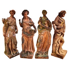 Antique ANCIENT ORIGINAL SERIES OF STATUES "THE 4 SEASONS" IN TERRACOTTA began 20th Cent