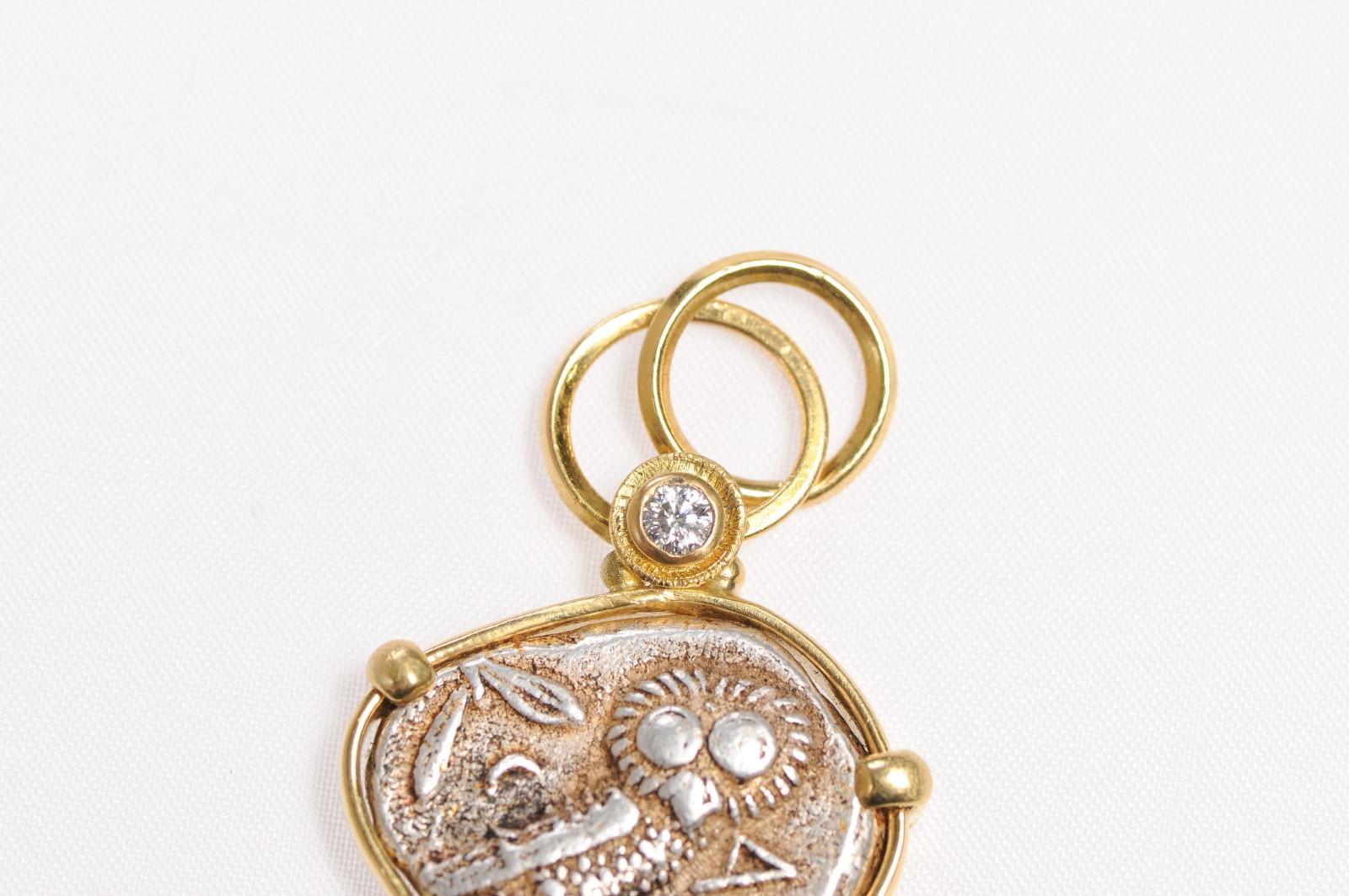 Ancient Owl Pendant 22kt Gold w/Diamond (pendant only) For Sale 5