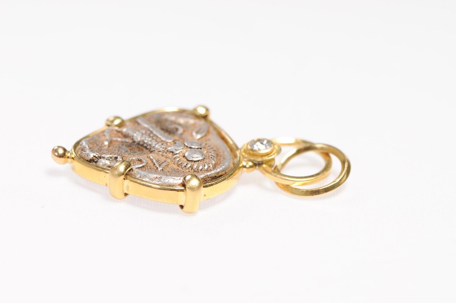 Ancient Owl Pendant 22kt Gold w/Diamond (pendant only) For Sale 2