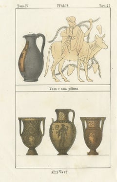Ancient Painted Vase with Its Painting and Three Other Vases, Lithograph, 1842