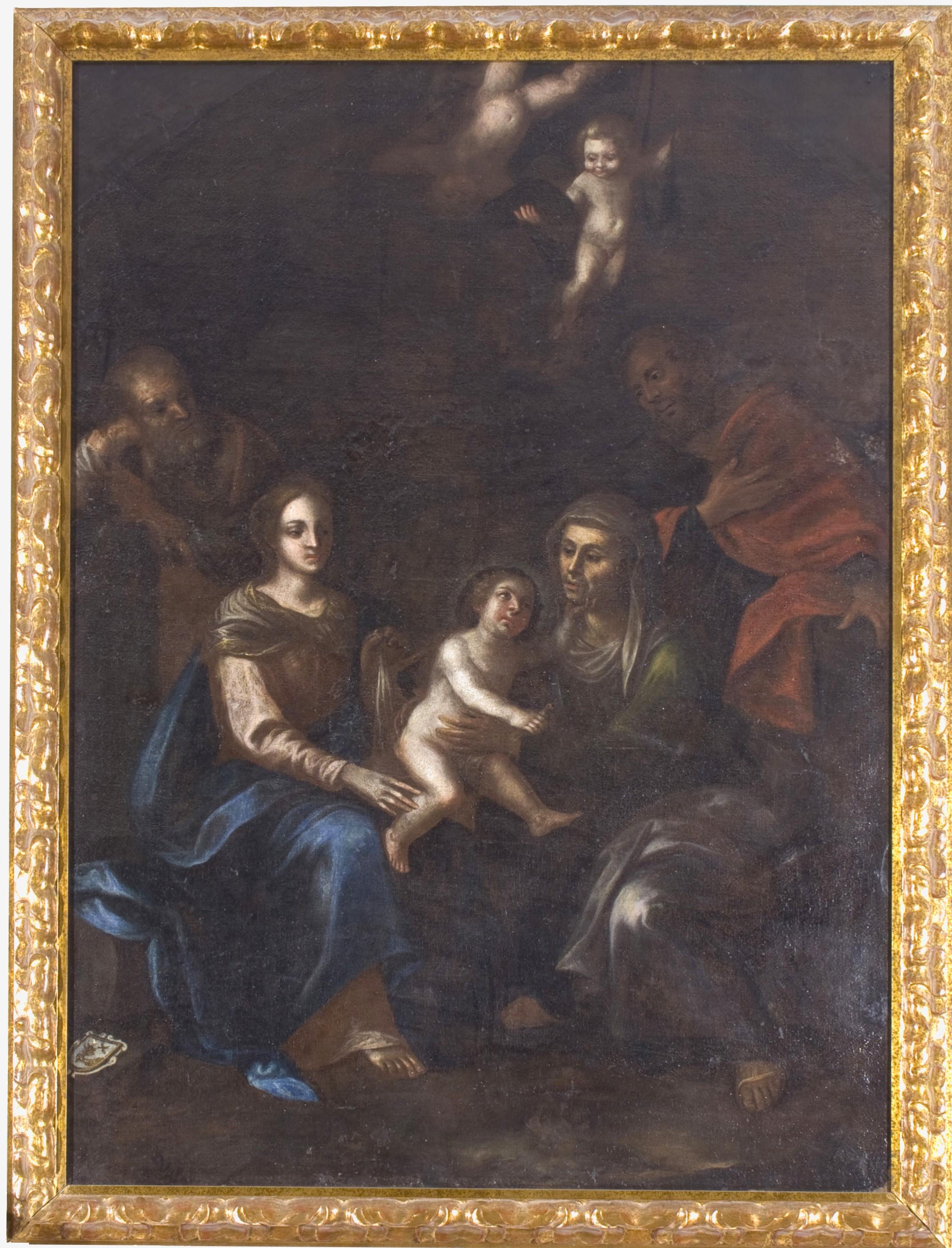 Antikes Gemälde „Madonna und Saint Anne“ aus dem 17. Jahrhundert. (Geölt) im Angebot