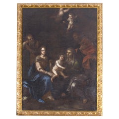 Peinture ancienne "Madone et Sainte Anne" du 17ème siècle.