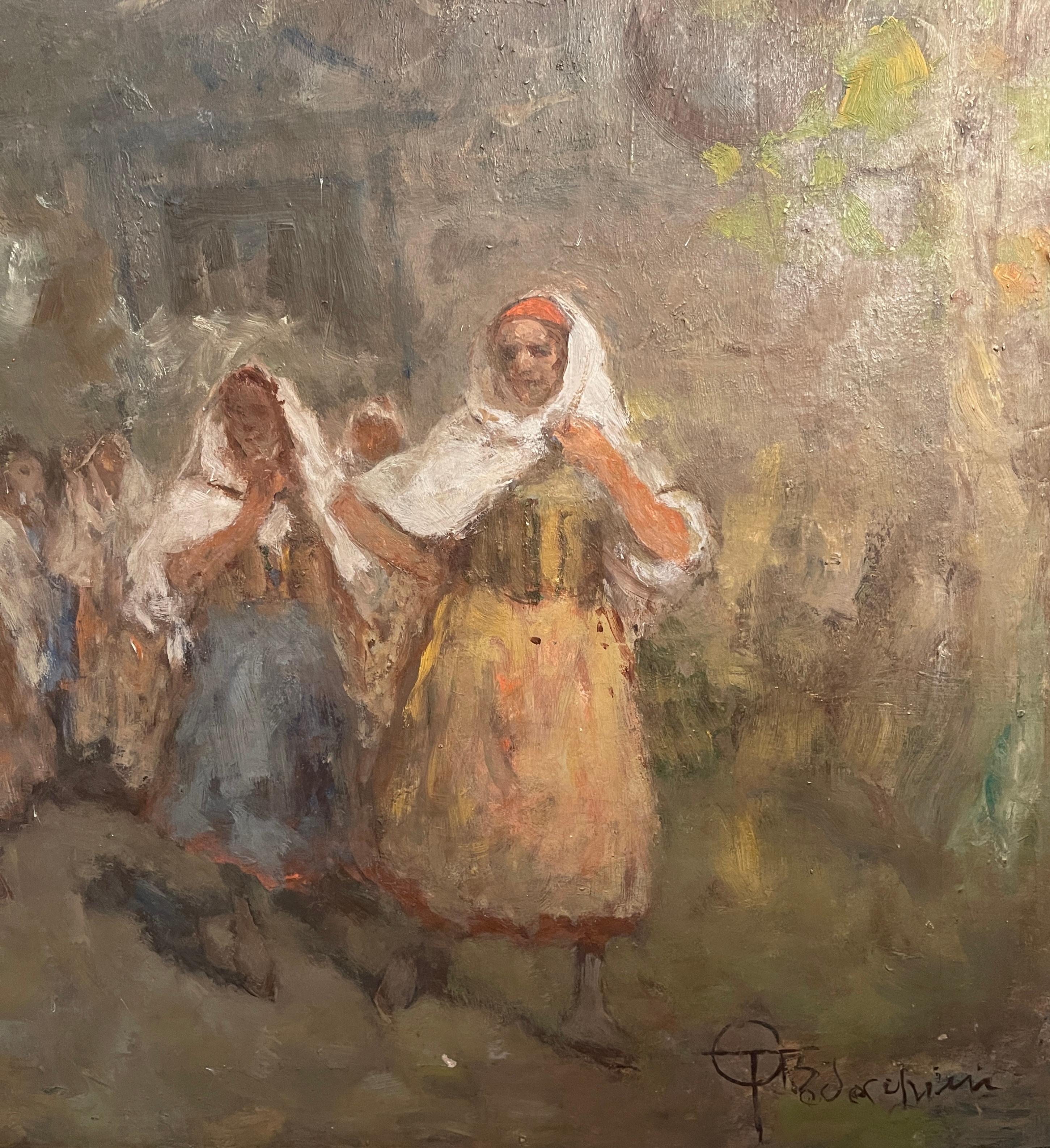Early Victorian Ancient painting, oil on canvas, female figures, G. B. Todeschini, 19th century For Sale