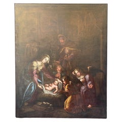 Pintura antigua, óleo sobre lienzo, flamenco, 1600, Natividad