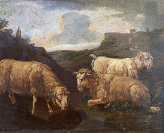 Ancient painting, Oil on canvas, Goats, Attr. Philipp Peter Roos, 17th century