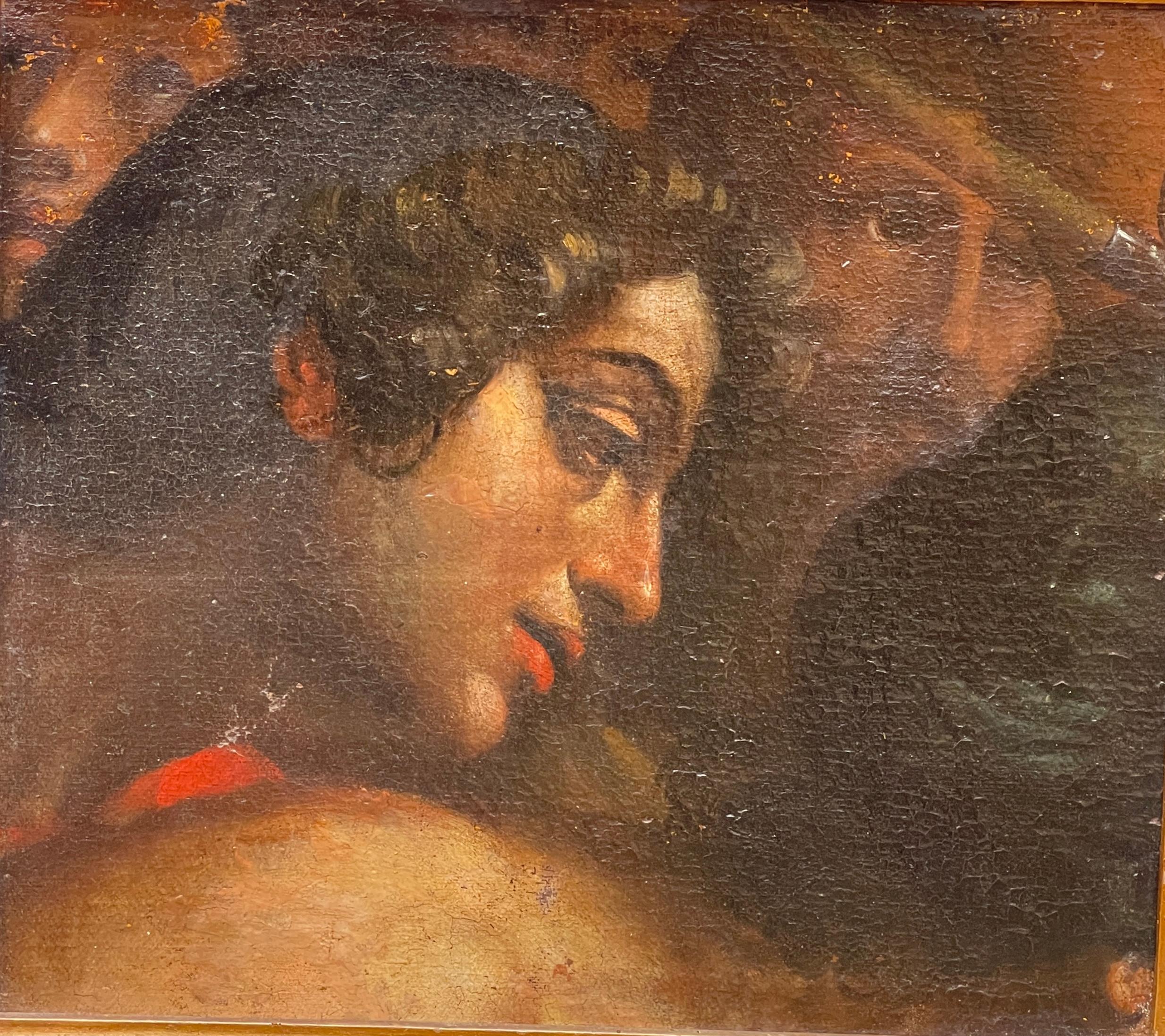 A small painting, a canvas that for better preservation has been transferred to a panel, at first glance it could be a fragment of a painting, it is instead a study of faces, of great impact and refinement.
The characterization of the faces, the