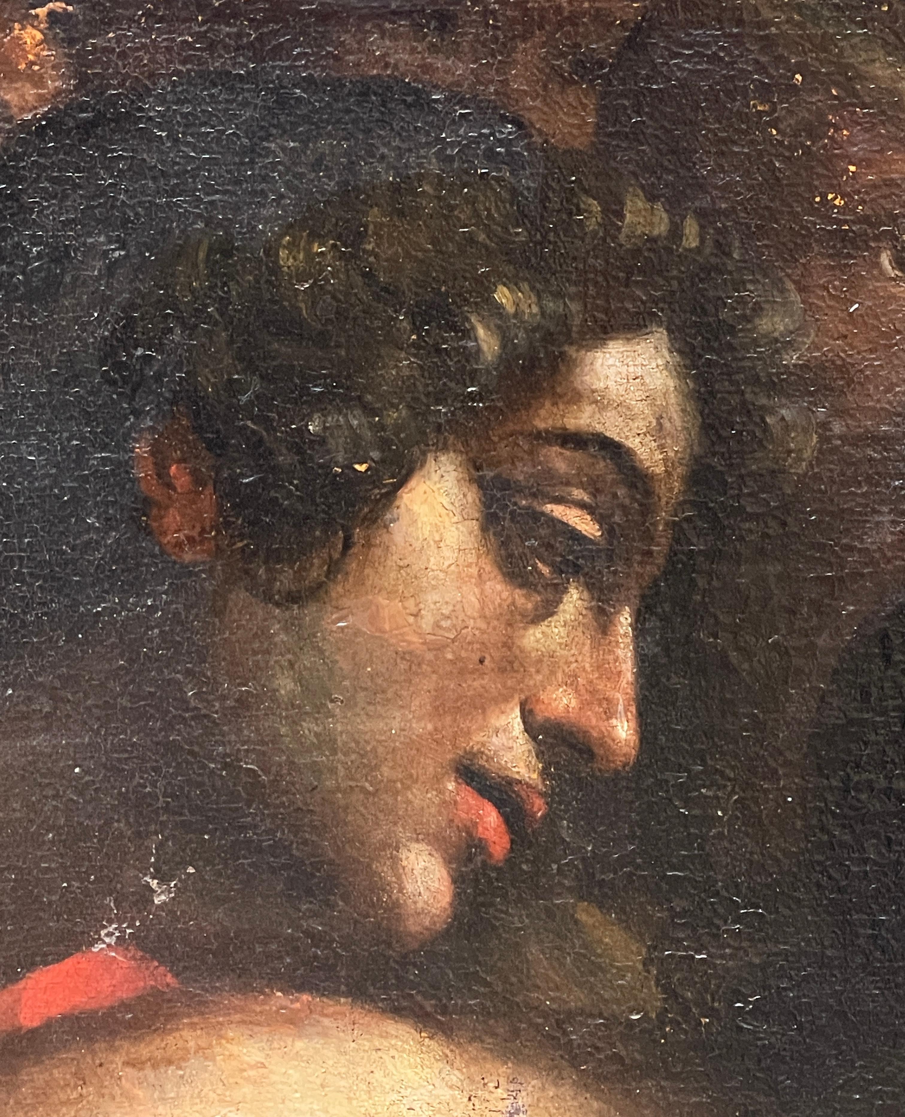 Baroque Ancient painting, Oil on canvas, placed on a panel Faces, 17th century For Sale