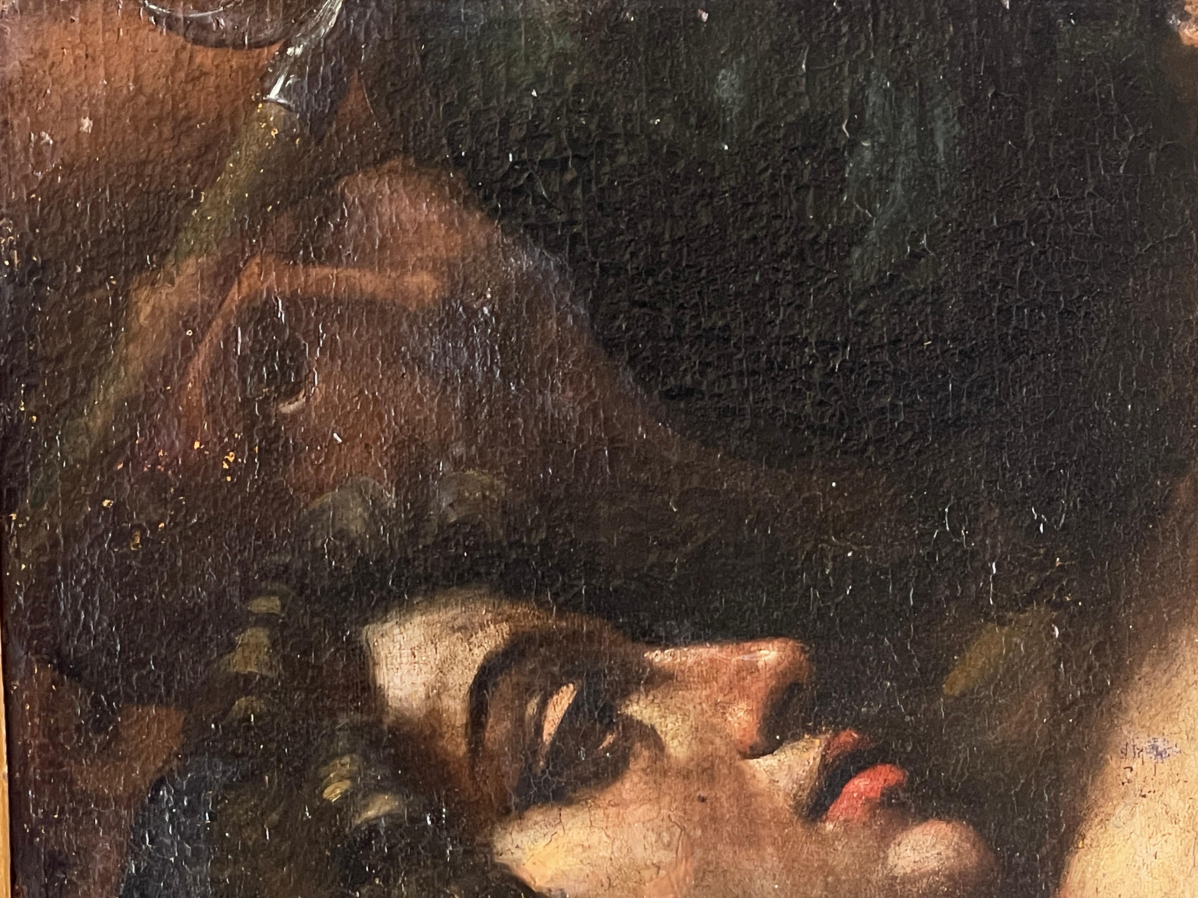 Italian Ancient painting, Oil on canvas, placed on a panel Faces, 17th century For Sale