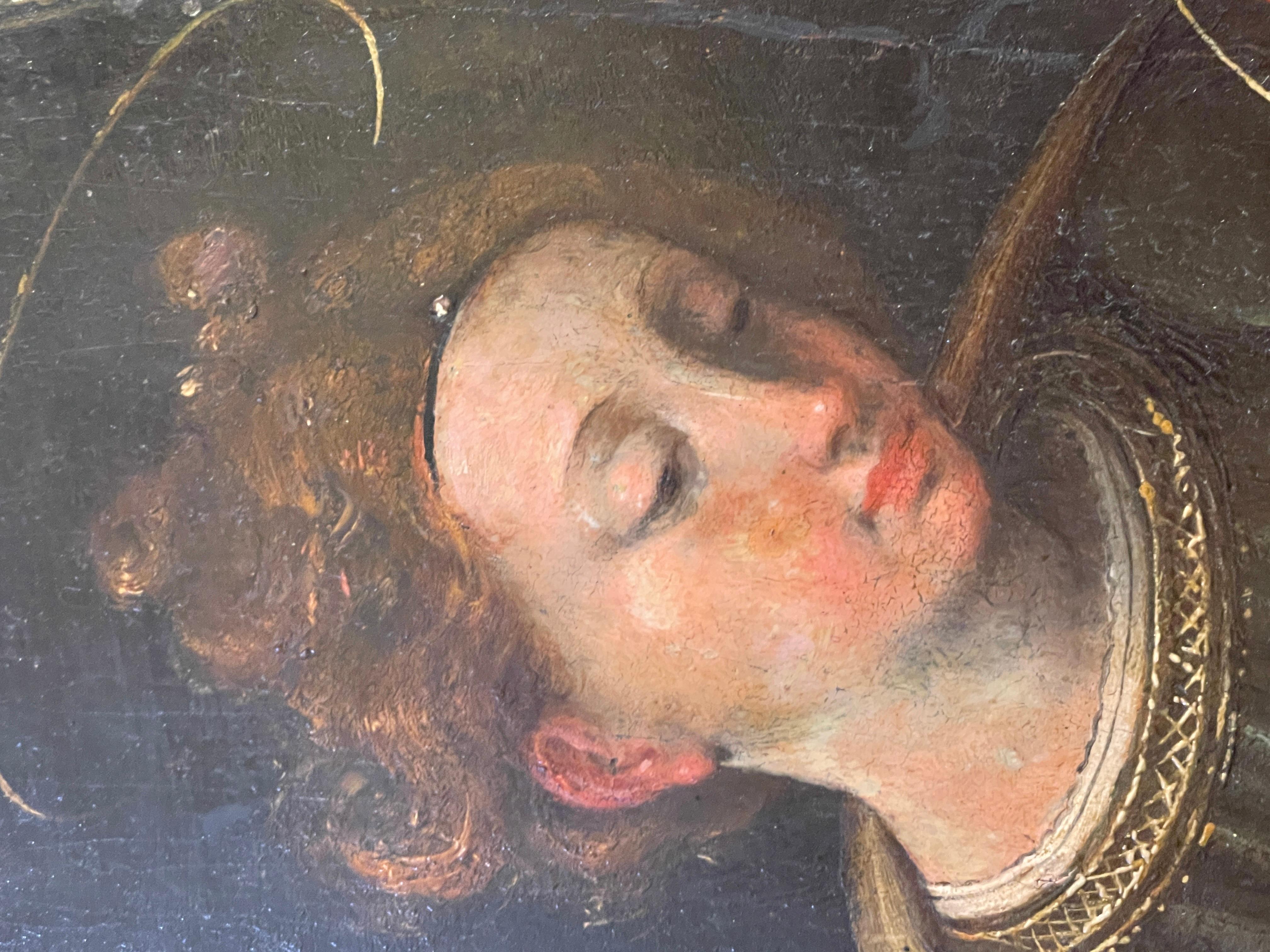 Antikes Gemälde, Öl auf Tafel, Mystische Hochzeit der Heiligen Katharina, 16. Jahrhundert 2