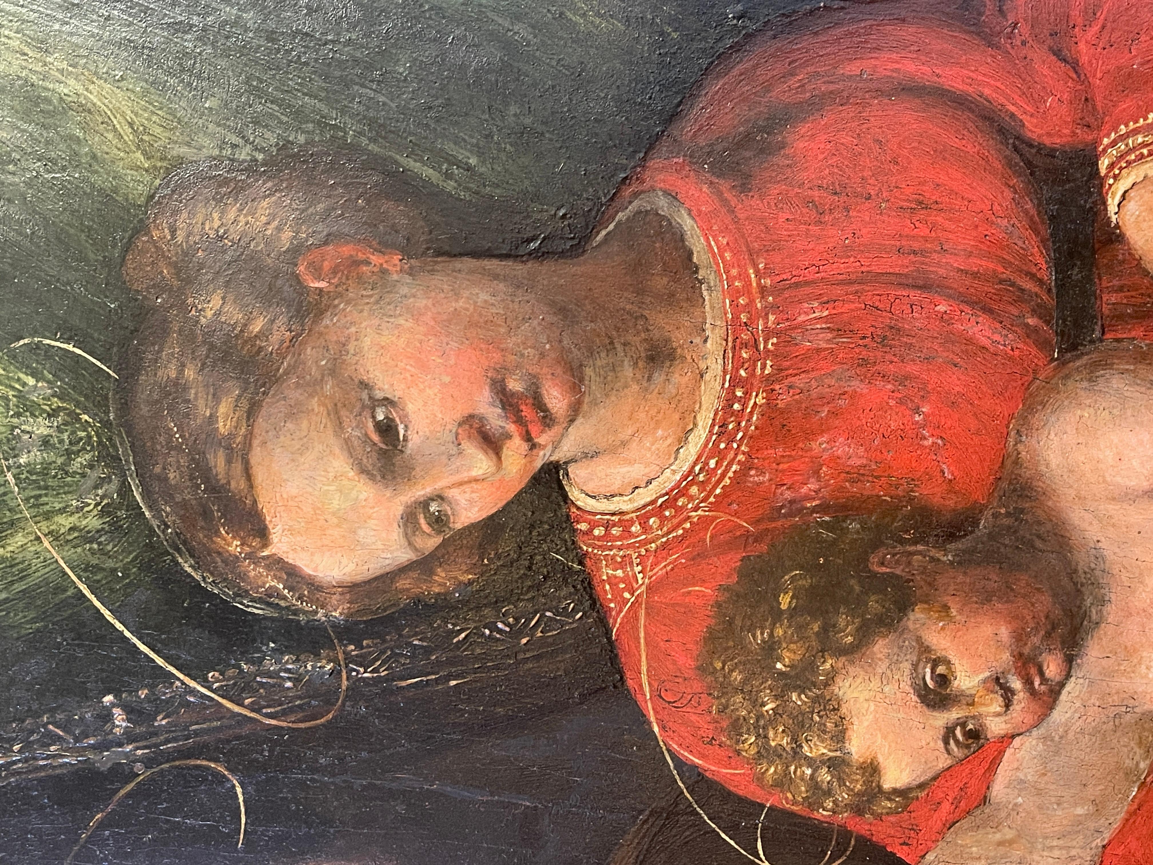 Antikes Gemälde, Öl auf Tafel, Mystische Hochzeit der Heiligen Katharina, 16. Jahrhundert (Italienisch)