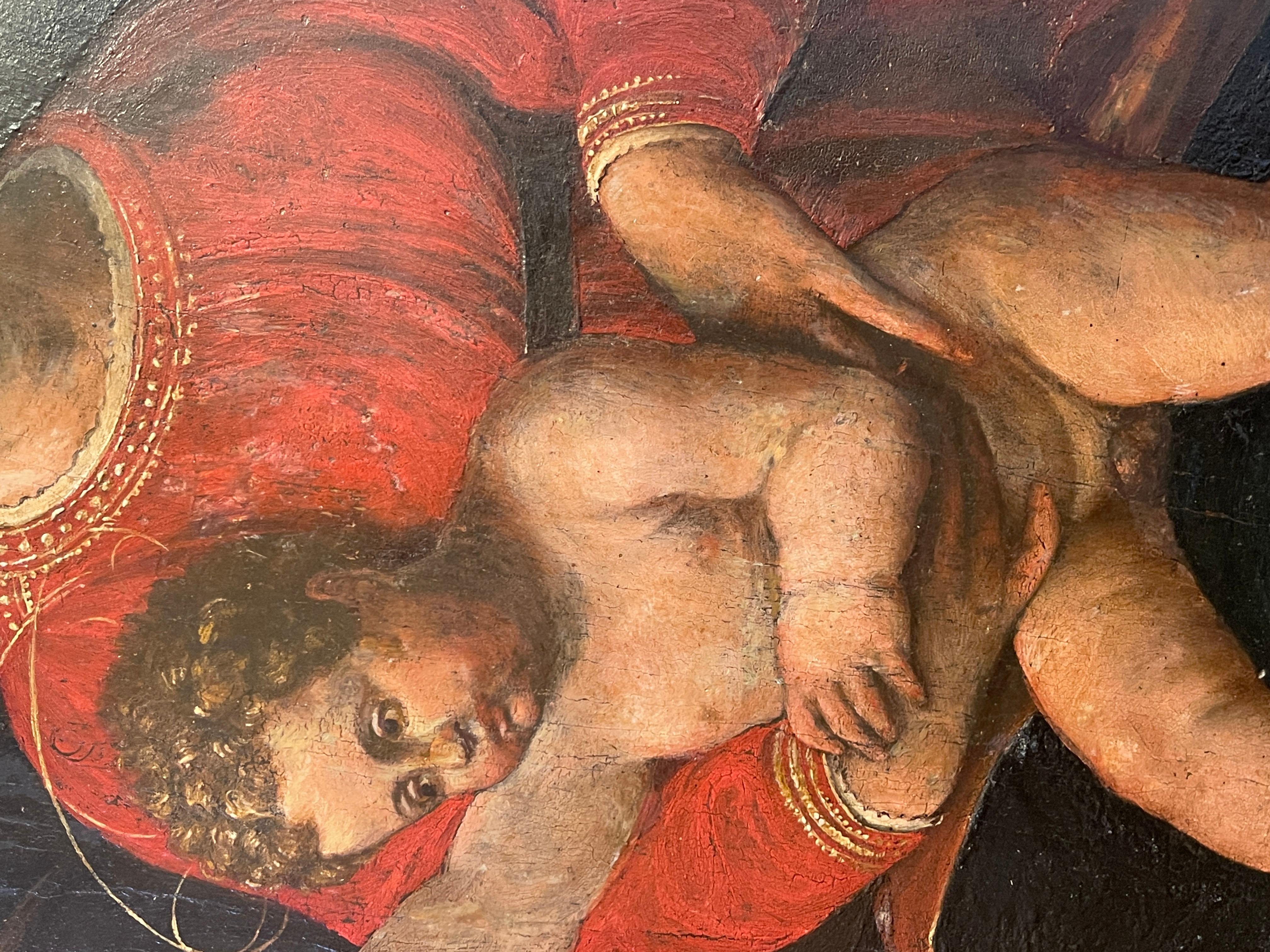 Antikes Gemälde, Öl auf Tafel, Mystische Hochzeit der Heiligen Katharina, 16. Jahrhundert (Handbemalt)