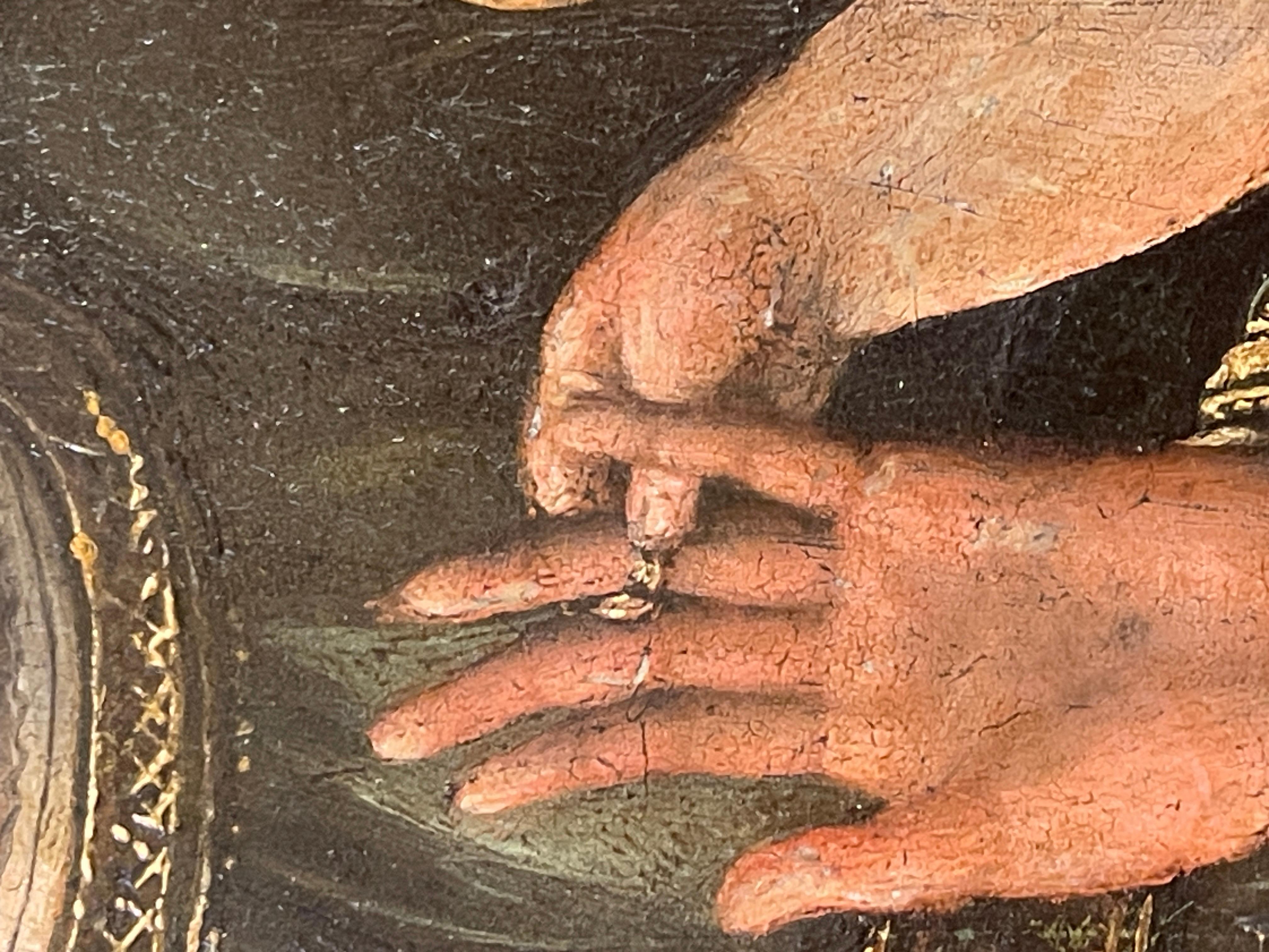 Antikes Gemälde, Öl auf Tafel, Mystische Hochzeit der Heiligen Katharina, 16. Jahrhundert (18. Jahrhundert und früher)