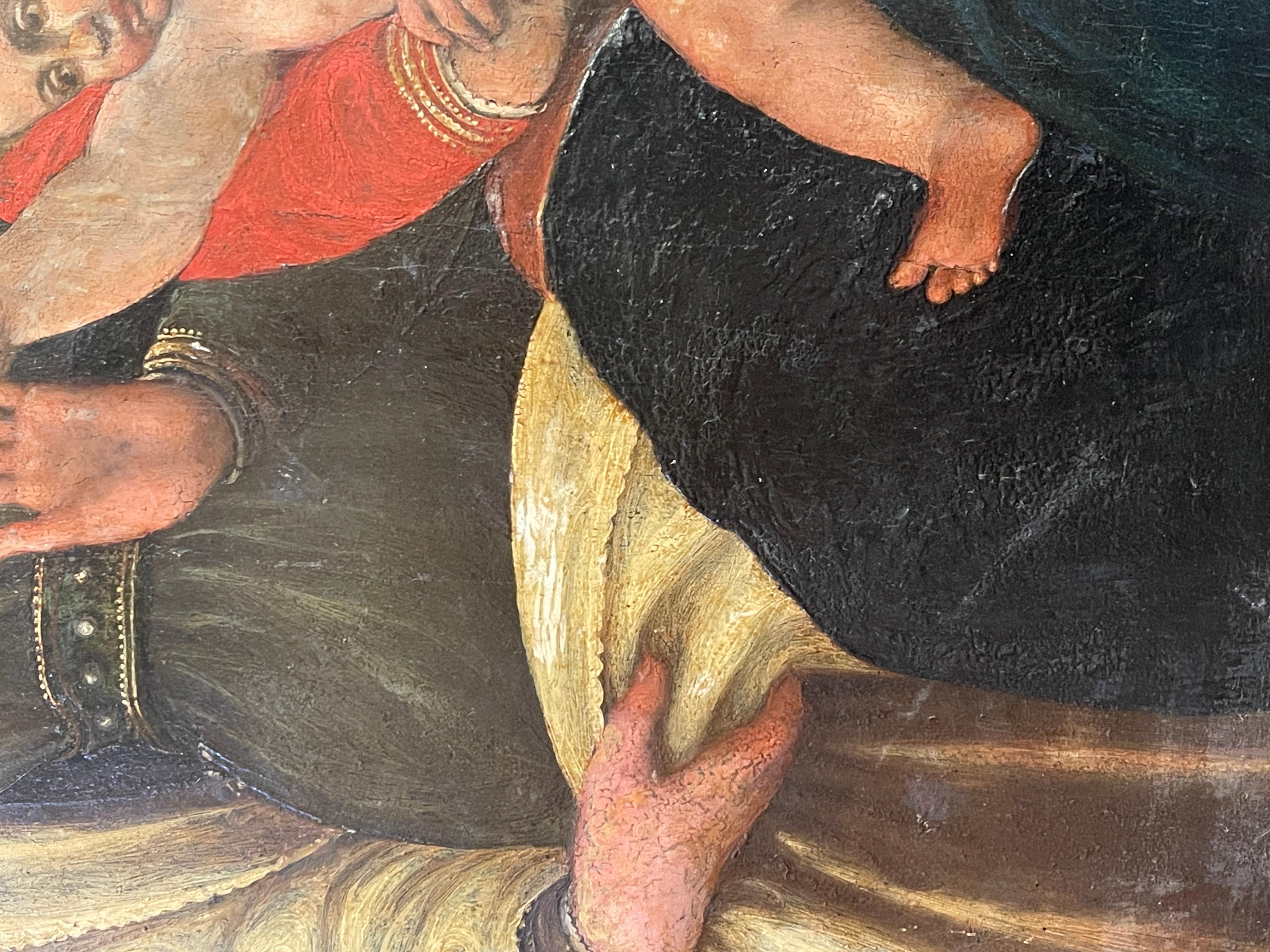 Antikes Gemälde, Öl auf Tafel, Mystische Hochzeit der Heiligen Katharina, 16. Jahrhundert (Holz)