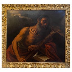 Ancient painting, Saint Jerome in the penitent desert, Pietro Muttoni XVII cent.