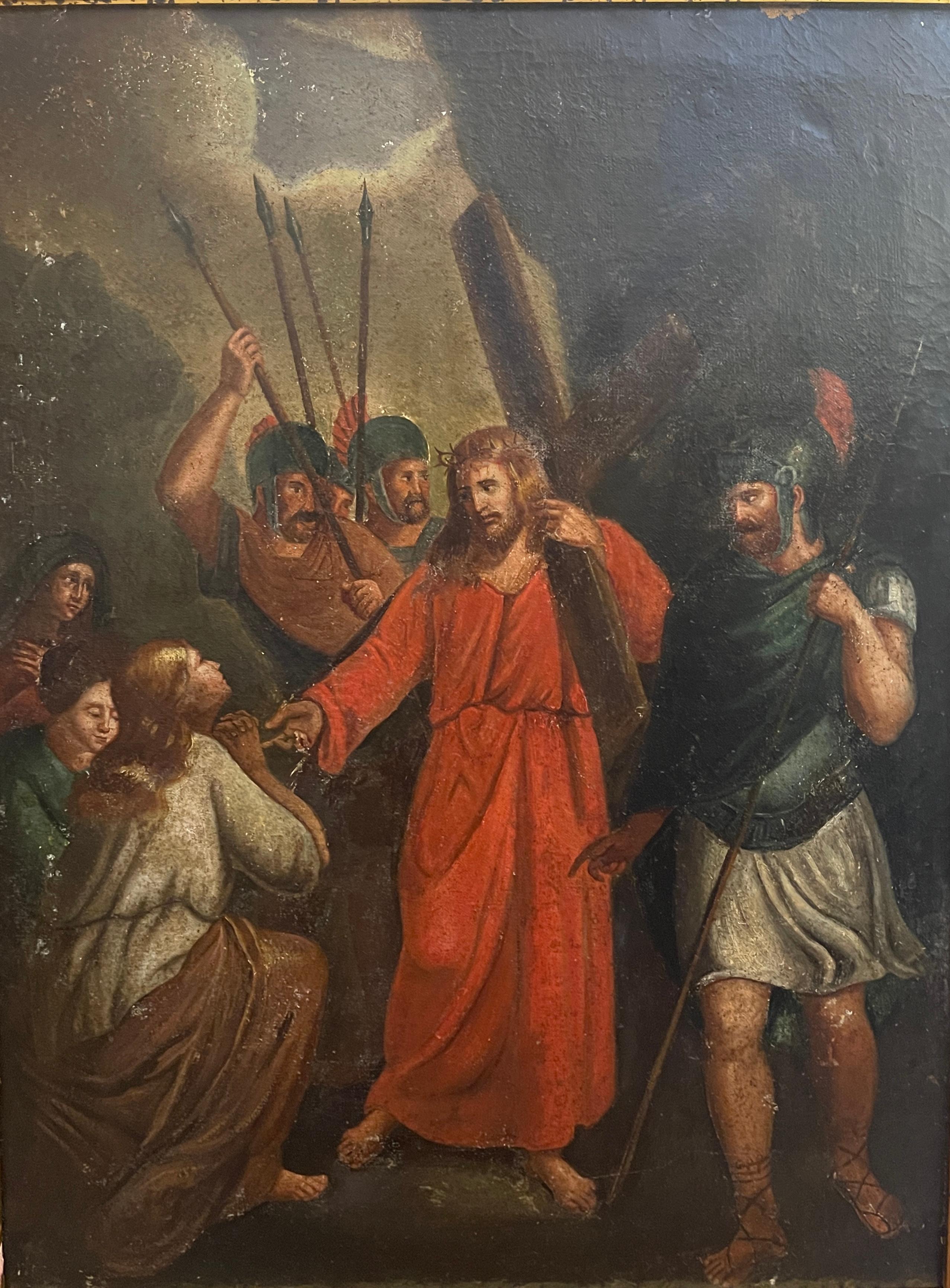 Pittura antica, La Passione, Circolo di Giuseppe Vaccaro, XIX
Dipinto antico, olio su tela, chiaramente ispirato e attribuibile alla cerchia di Giuseppe Vaccaro, area siciliana, della fine del 1700.
Il dipinto è complessivamente in buone condizioni,