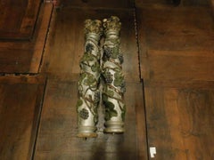 Ancient Pair of Gray Lacquered Wood Columns with Screw, All Round