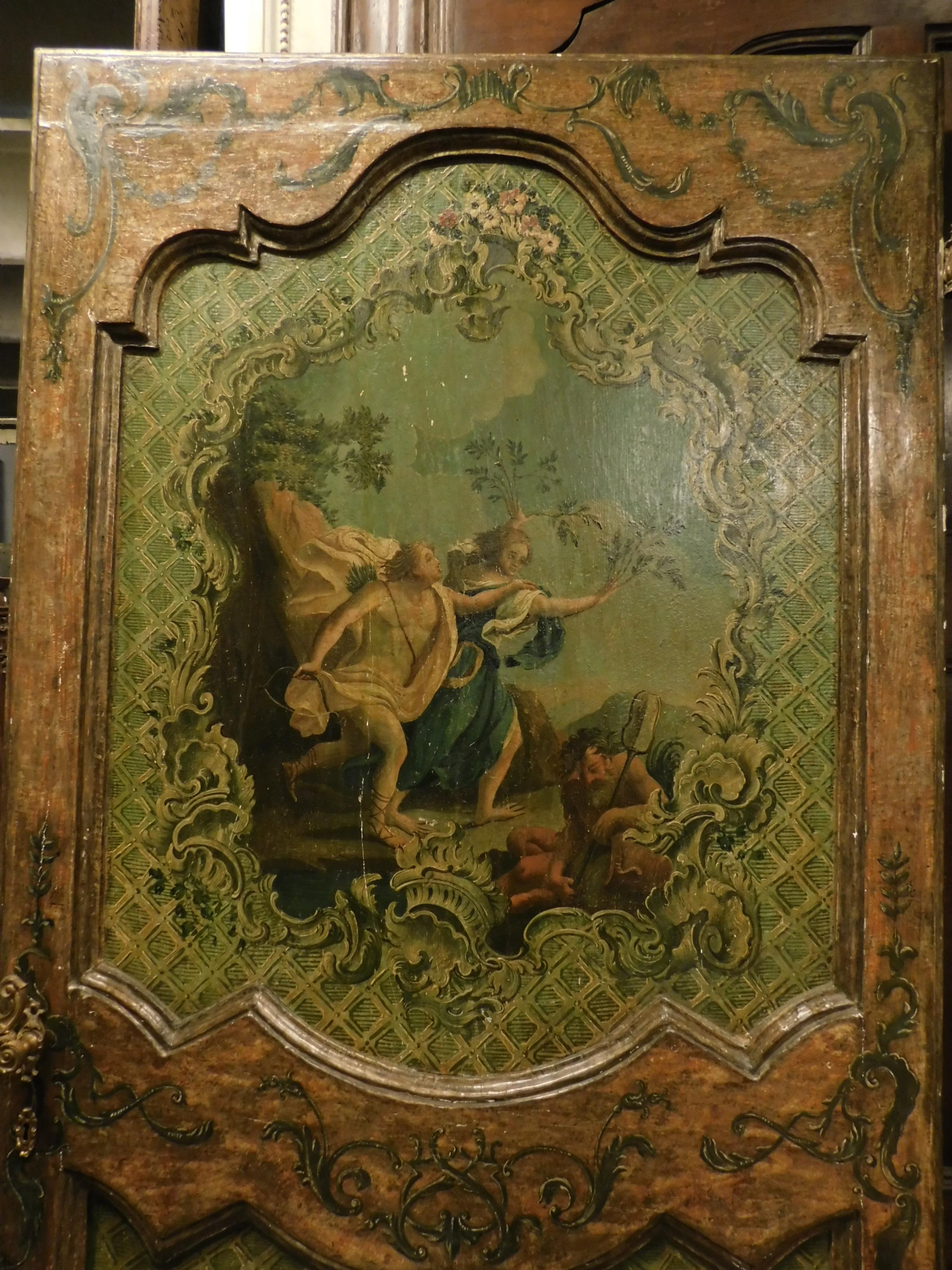 Ancient Pair of Painted Doors, Mythological Scenes, Richly, Italy, Late 1600 In Good Condition In Cuneo, Italy (CN)