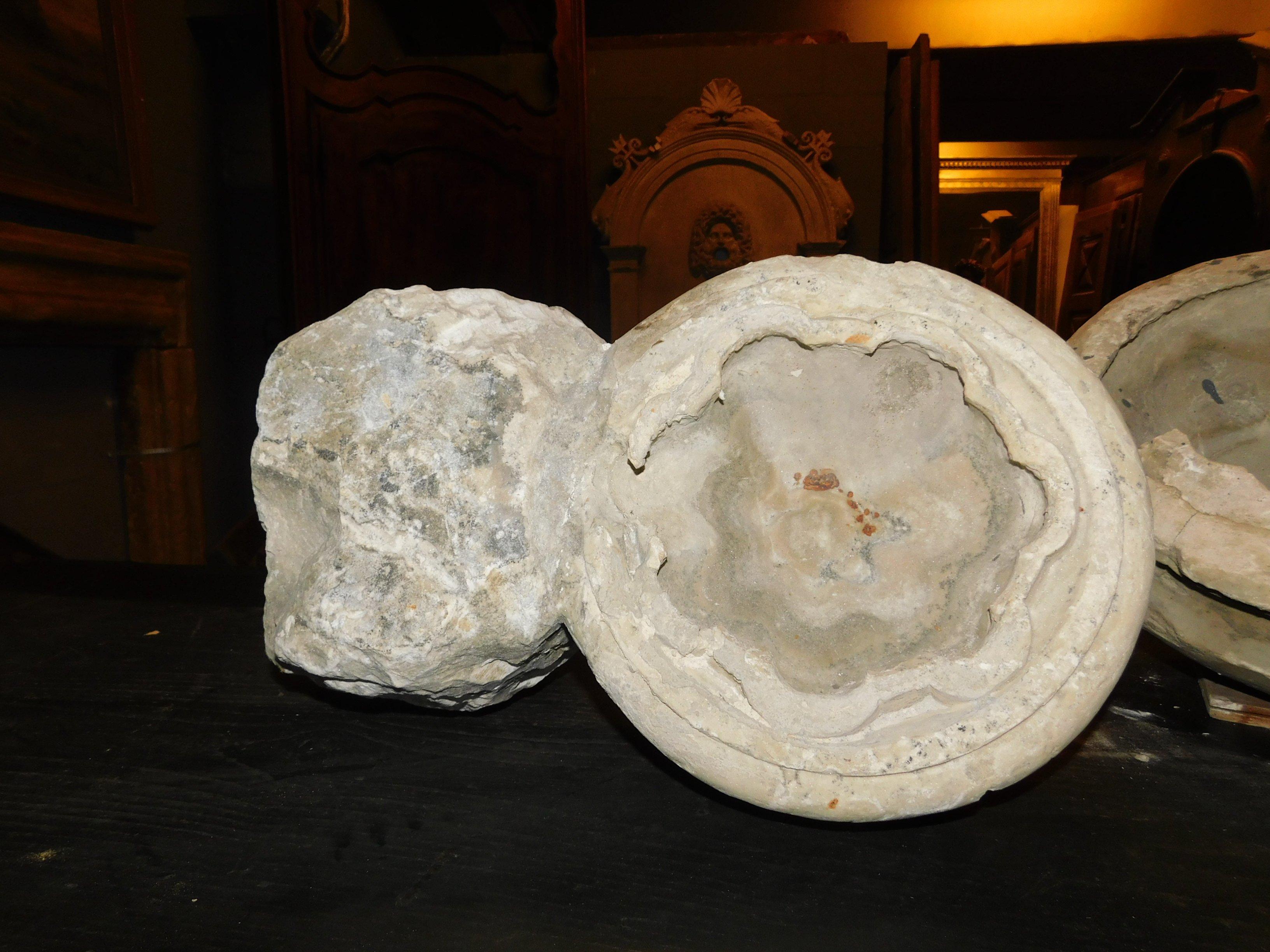 Ancient Pair of Stoups, Stone Basins, Drinking Fountains, 17th Century, Italy For Sale 10