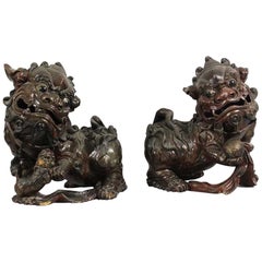 Ancient Pair of Wooden Pho Dogs, China Ming Dynasty