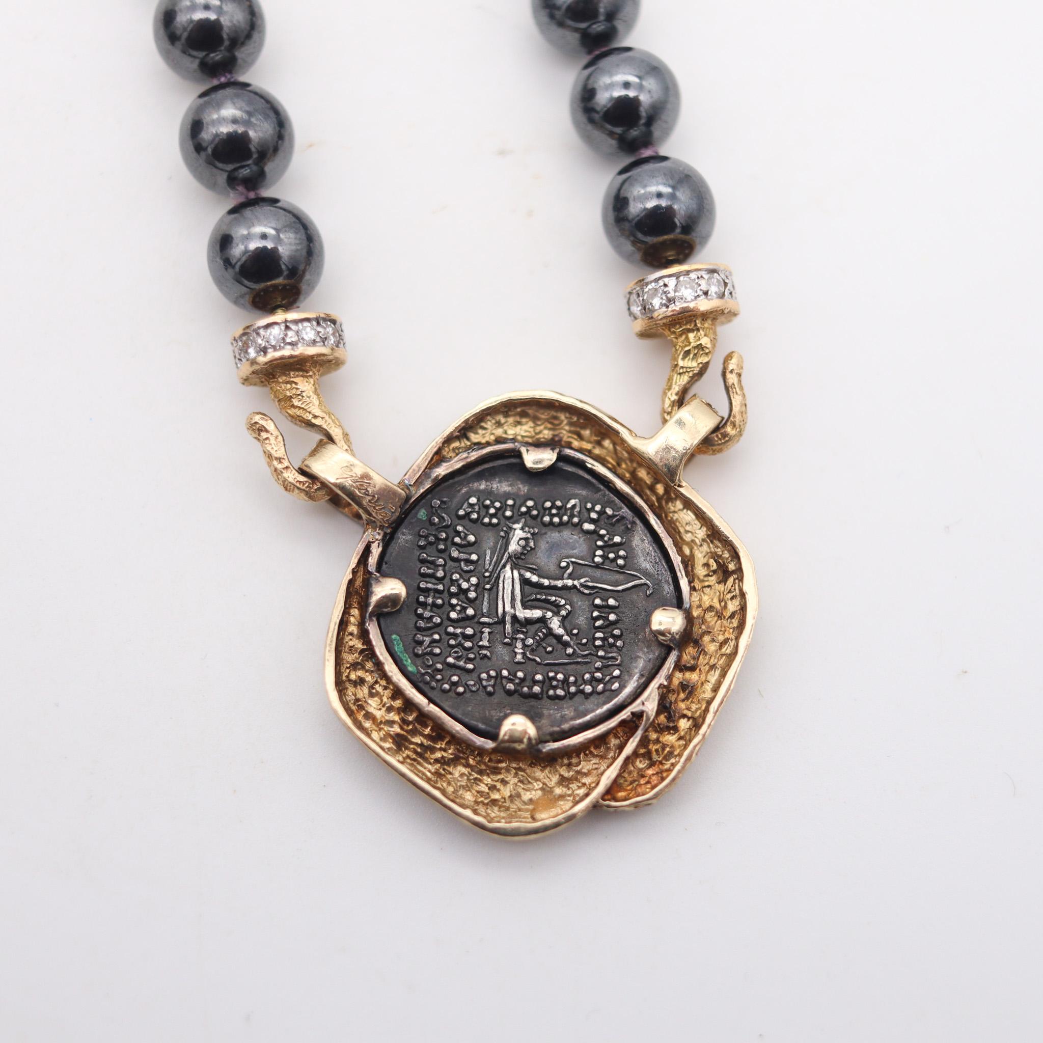 Antike persische Königsmünze 123-88 BCE Halskette aus 18 Karat Gelbgold und Diamanten (Modernistisch)