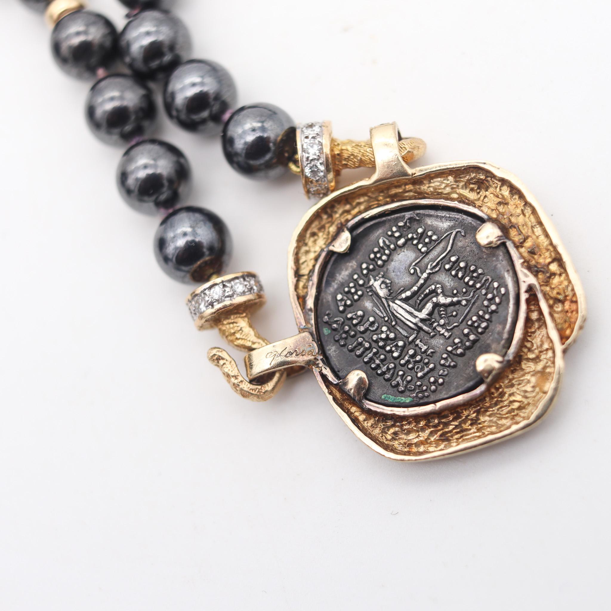 Collier de la pièce de monnaie du roi parthien 123-88 av. J.-C. en or jaune 18 carats et diamants en vente 1