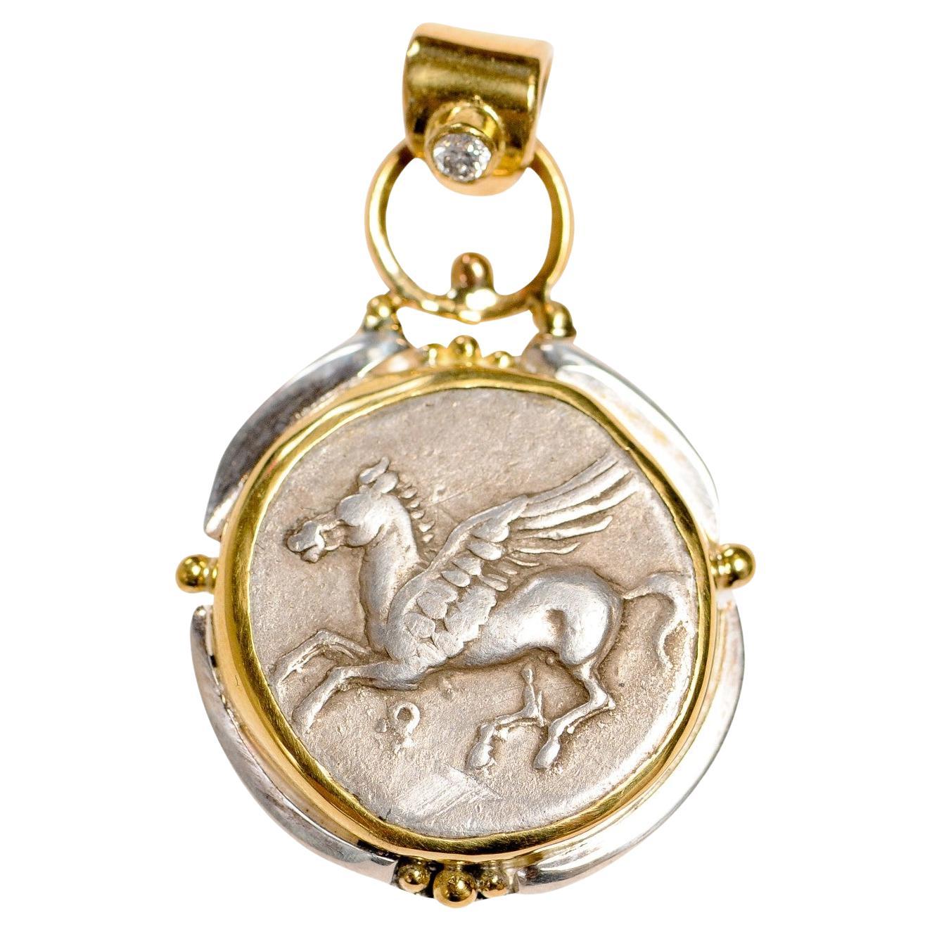 Ancient Pegasus Coin in 22 kt Gold Pendant (pendant only) For Sale