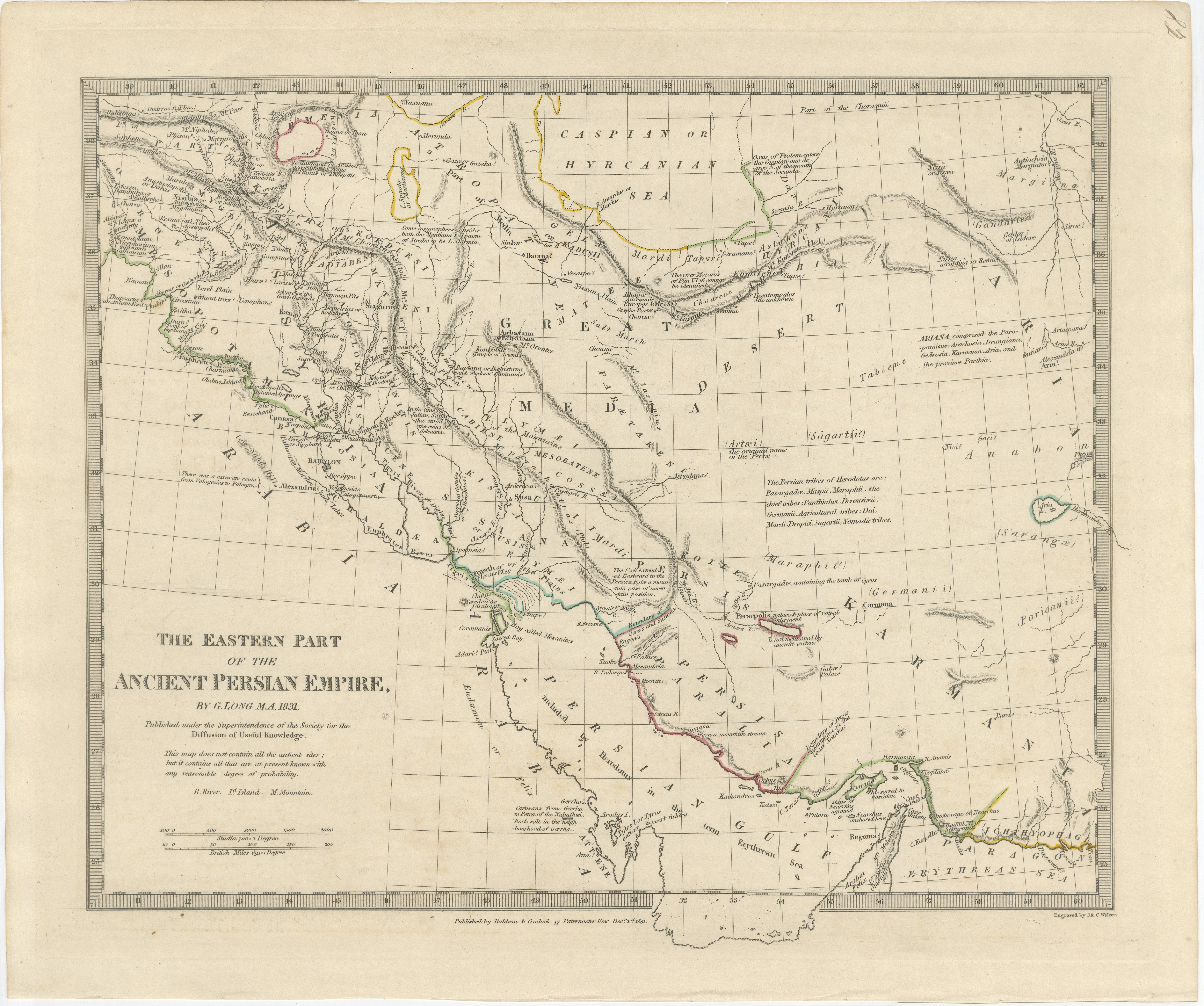 Ancient Persian Empire Map of Persia, Babylon & Arabia, Published 1831 For Sale