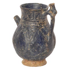 Ancient Persian Blue Glazed Pottery Vessel Jug Islamic Calligraphy Khurasan 1200