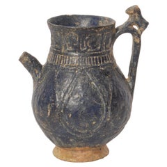 Ancient Persian Islamic Blue Glazed Pottery Vessel Ewer Caligraphy Khorasan 1200