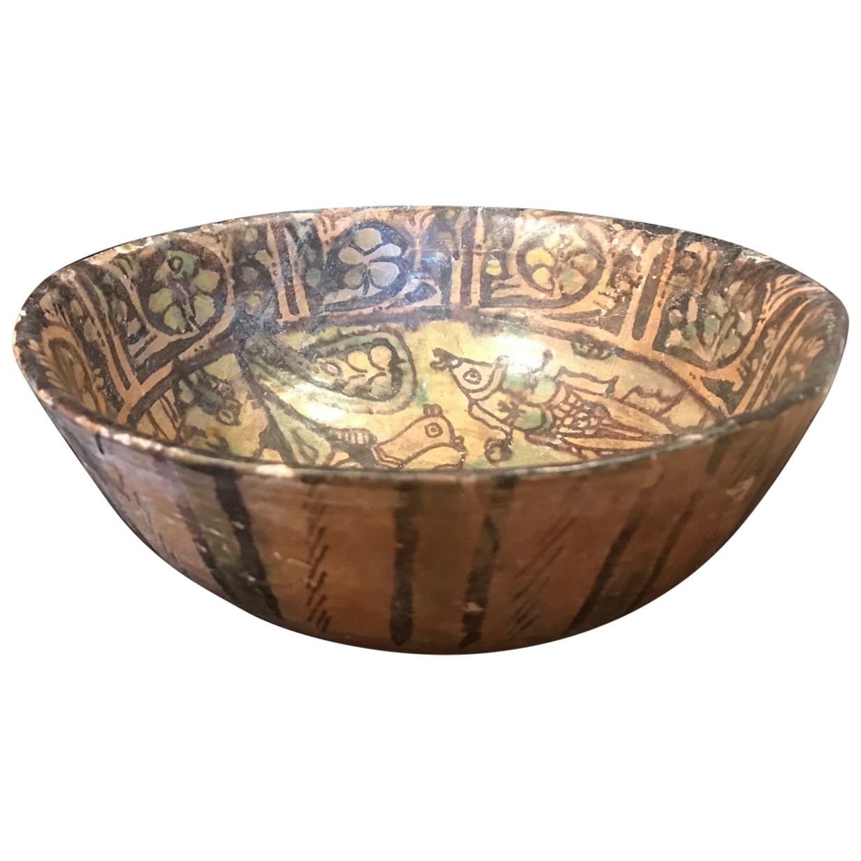 Ancient Persian Rare Kashan Bowl, 13th Century Islamic Pottery Art