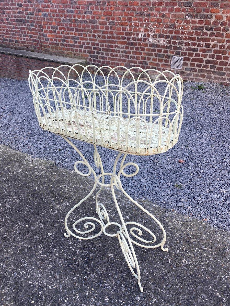 Mid-Century Modern Ancienne jardinière en métal laqué et bois, vers 1950 en vente