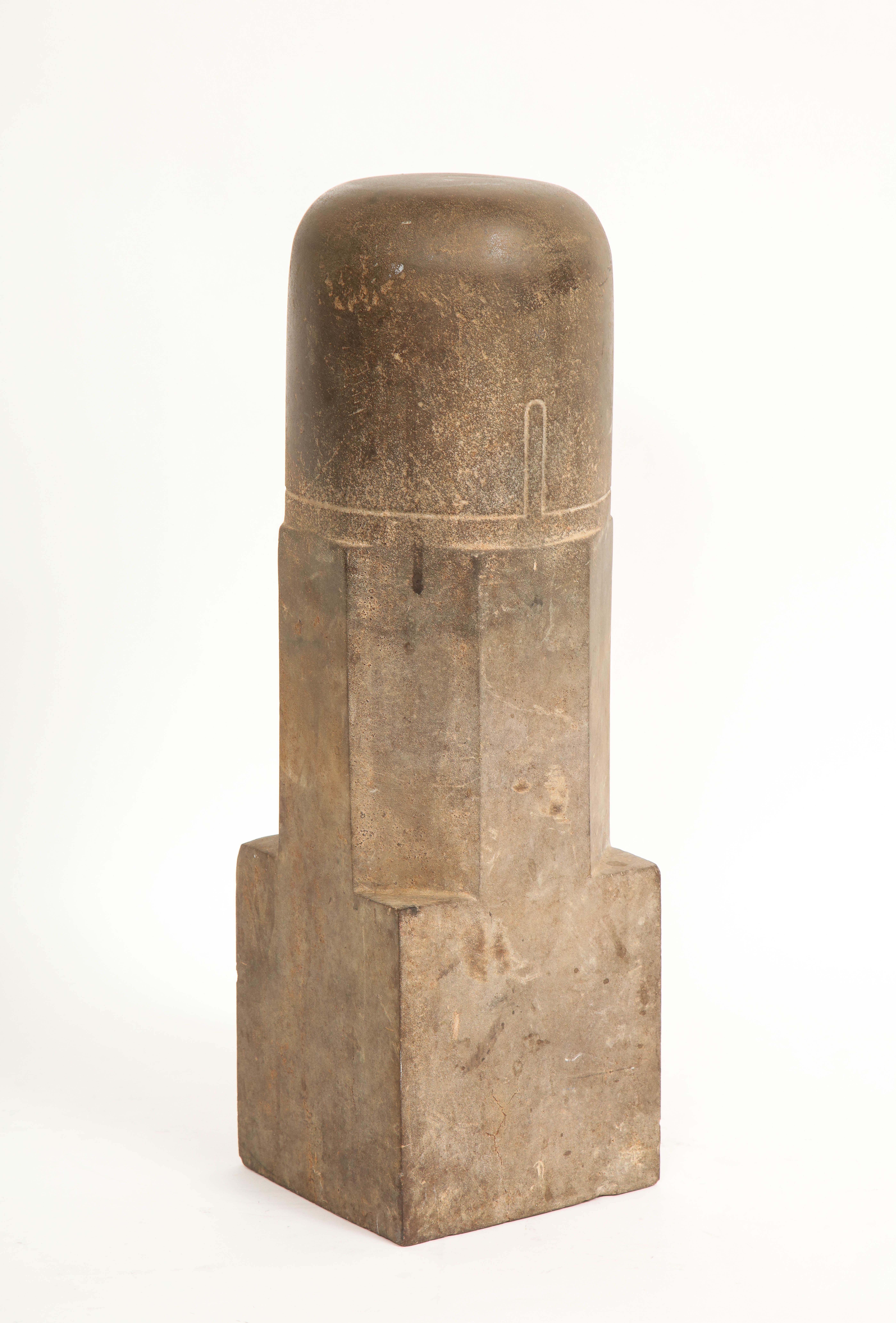 Ancient Polished Sandstone Lingam, Khmer, 12th-13th C., Angkor Period In Fair Condition For Sale In New York, NY