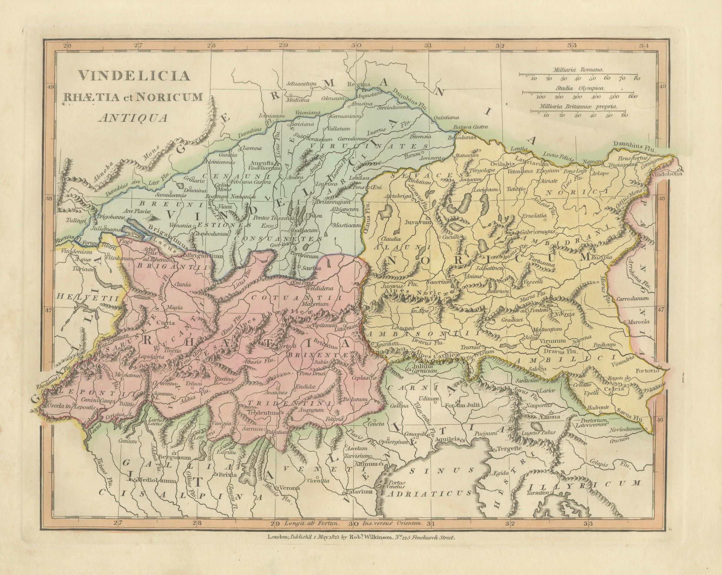 Ancient Raetia & Noricum Map — Roman Alpine Provinces, Wilkinson 1823