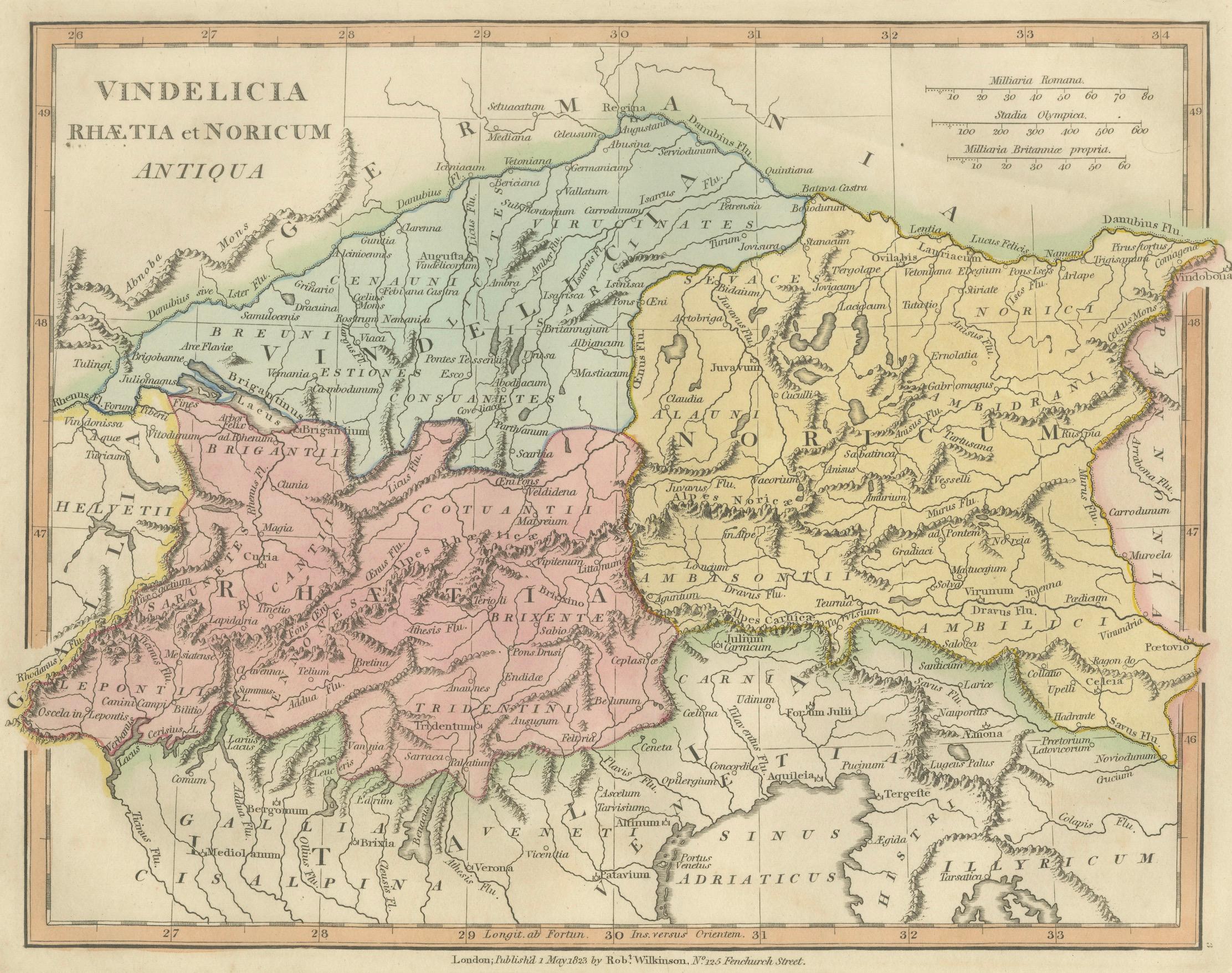 Ancient Raetia & Noricum Map — Roman Alpine Provinces, Wilkinson 1823