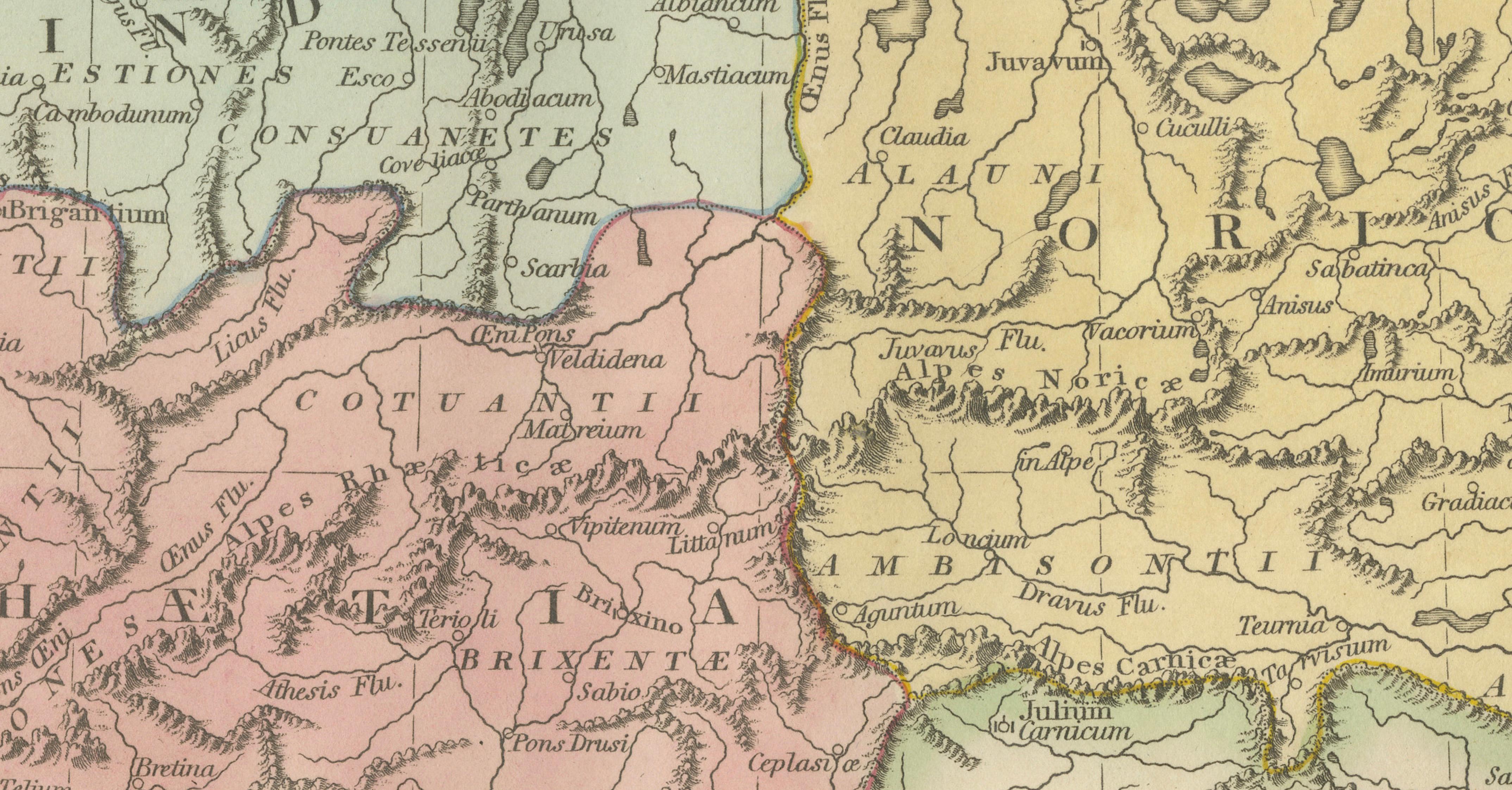 Ancient Raetia & Noricum Map — Roman Alpine Provinces, Wilkinson 1823